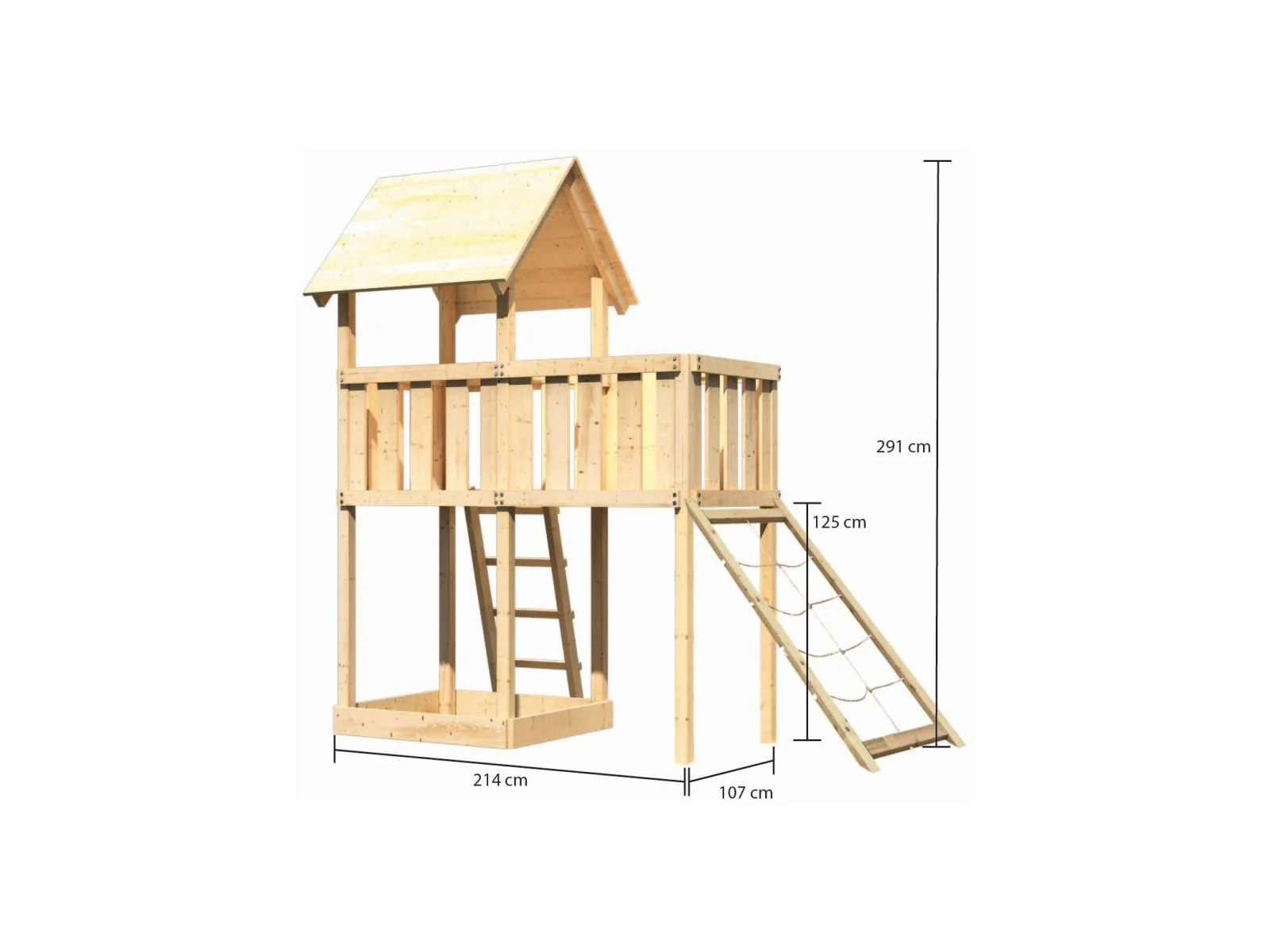 Karibu Spielturm Lotti natur mit Anbauplattform und Netzrampe - Image 2