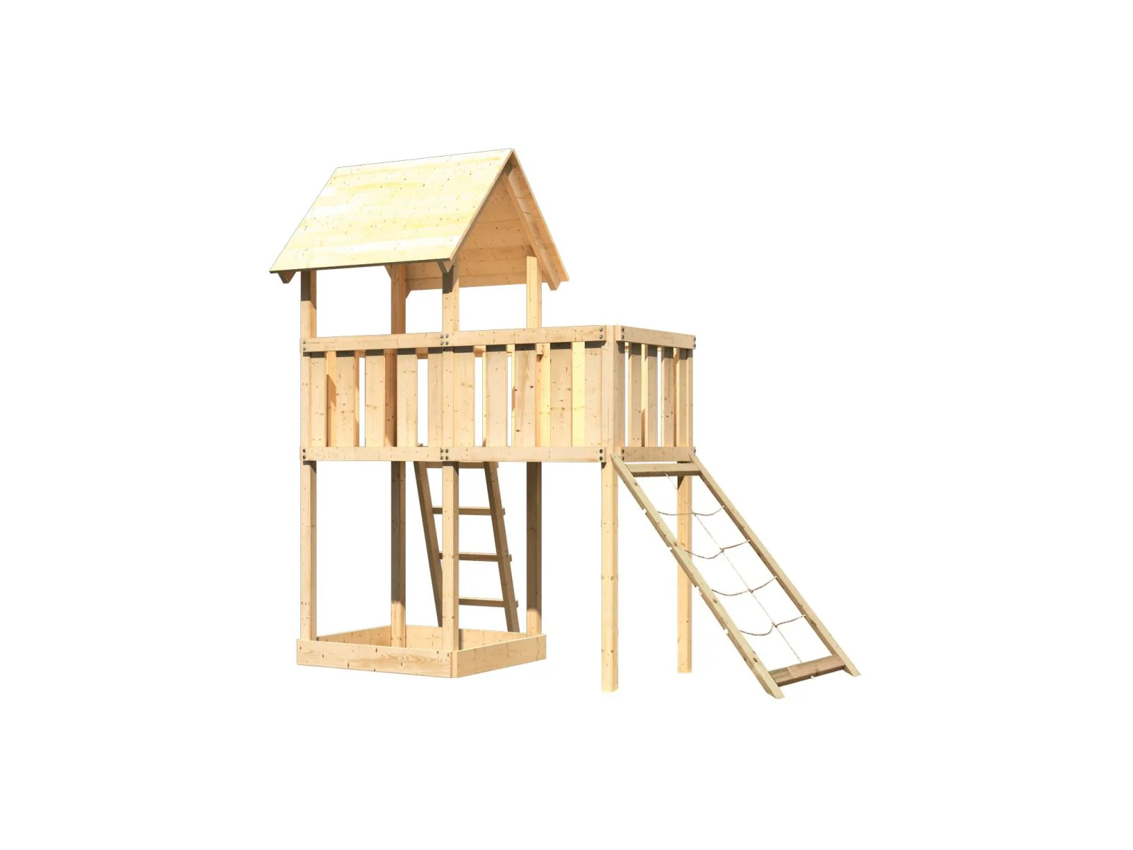 Karibu Spielturm Lotti natur mit Anbauplattform und Netzrampe - Image 4