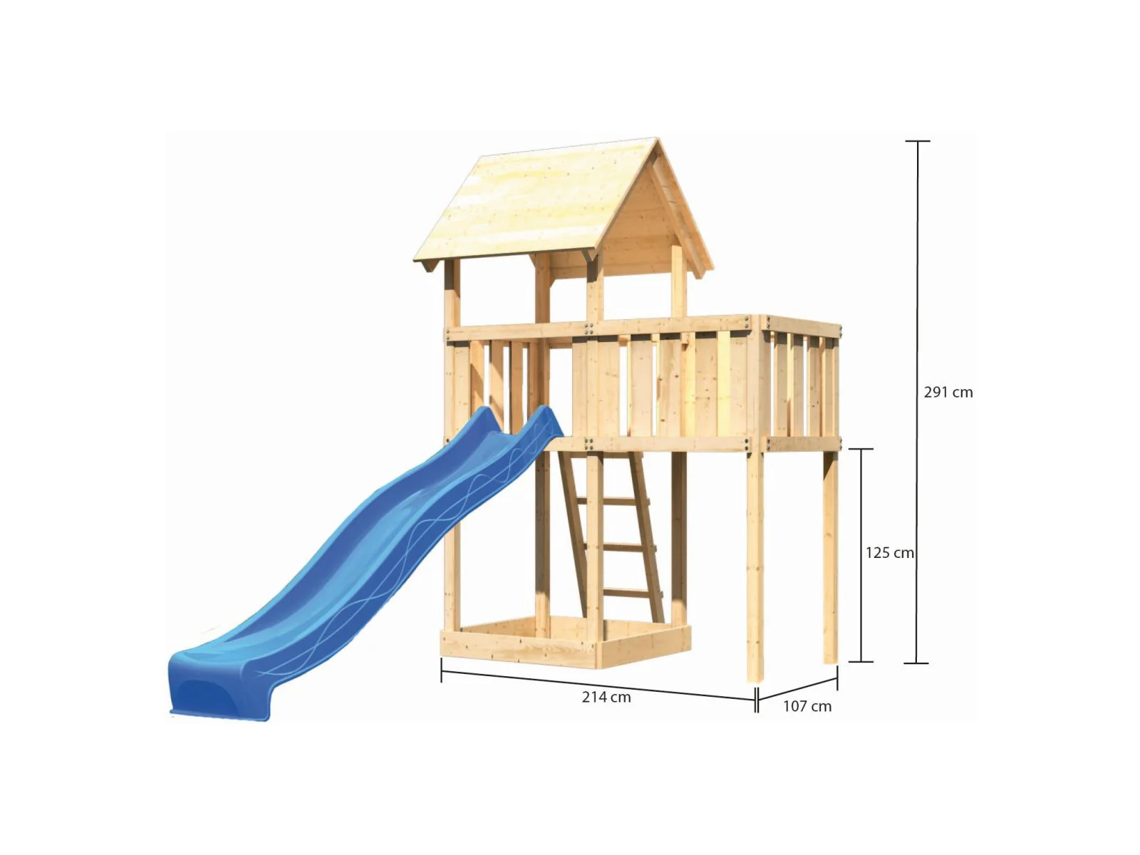 Karibu Spielturm Lotti natur mit Anbauplattform und Rutsche blau - Image 2