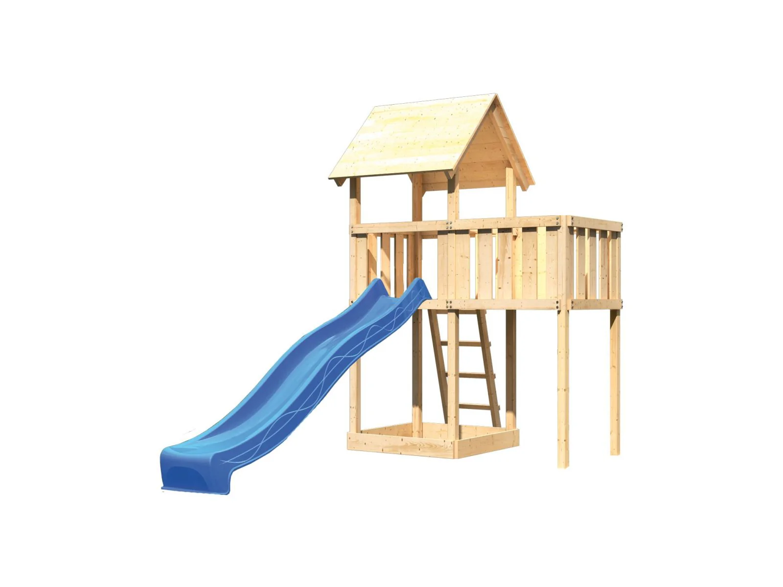 Karibu Spielturm Lotti natur mit Anbauplattform und Rutsche blau - Image 4