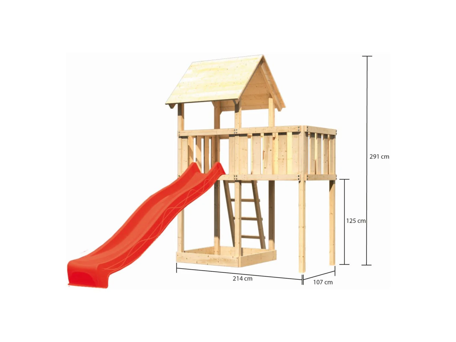Karibu Spielturm Lotti natur mit Anbauplattform und Rutsche rot - Image 2