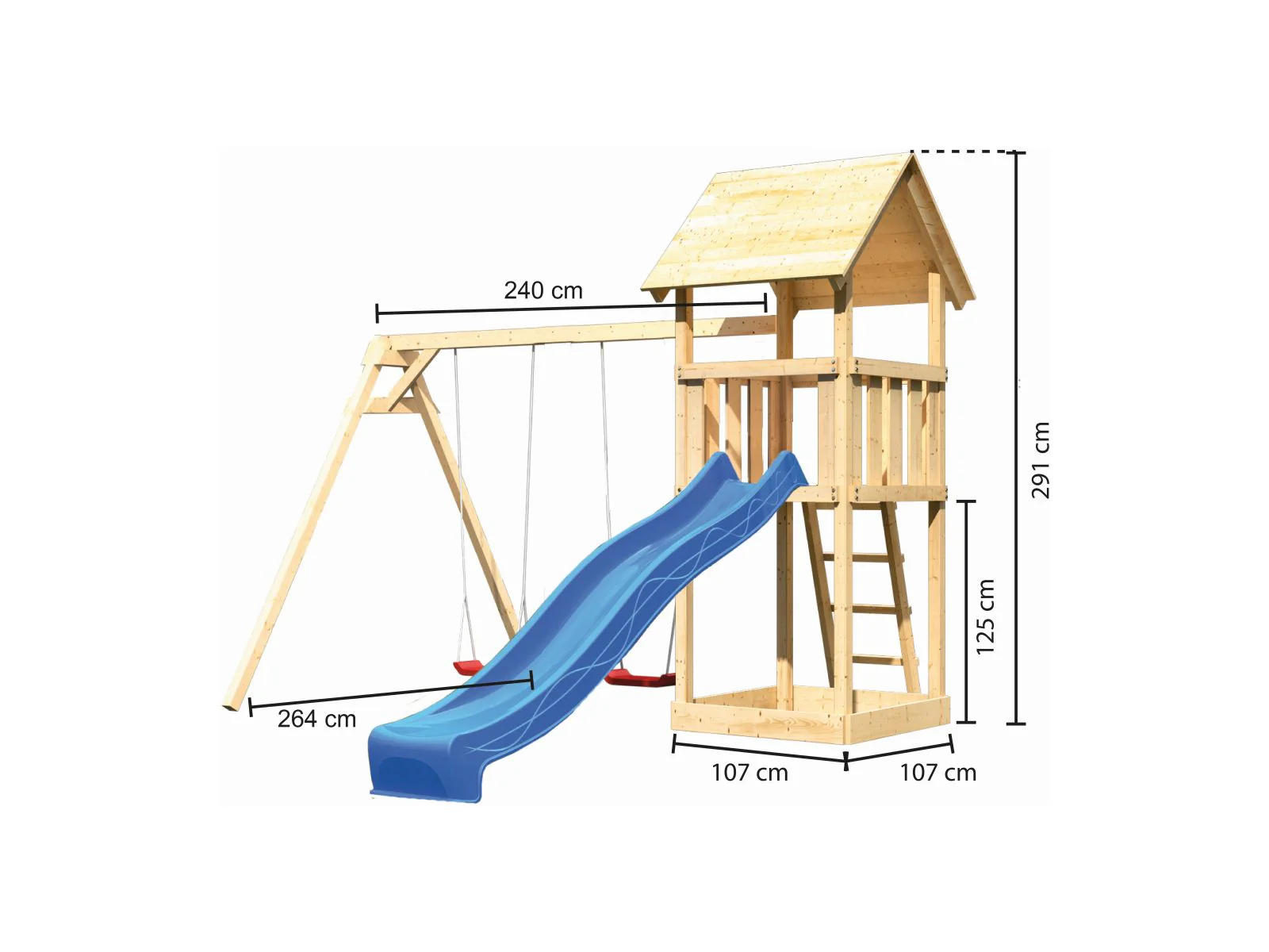 Karibu Spielturm Lotti Set mit Doppelschaukel und Rutsche in blau - Image 3