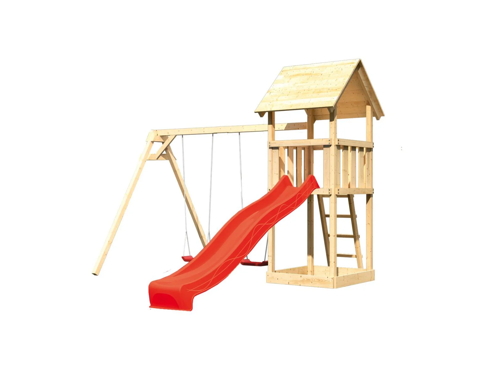 Karibu Spielturm Lotti Set mit Doppelschaukel und Rutsche in rot - Image 4