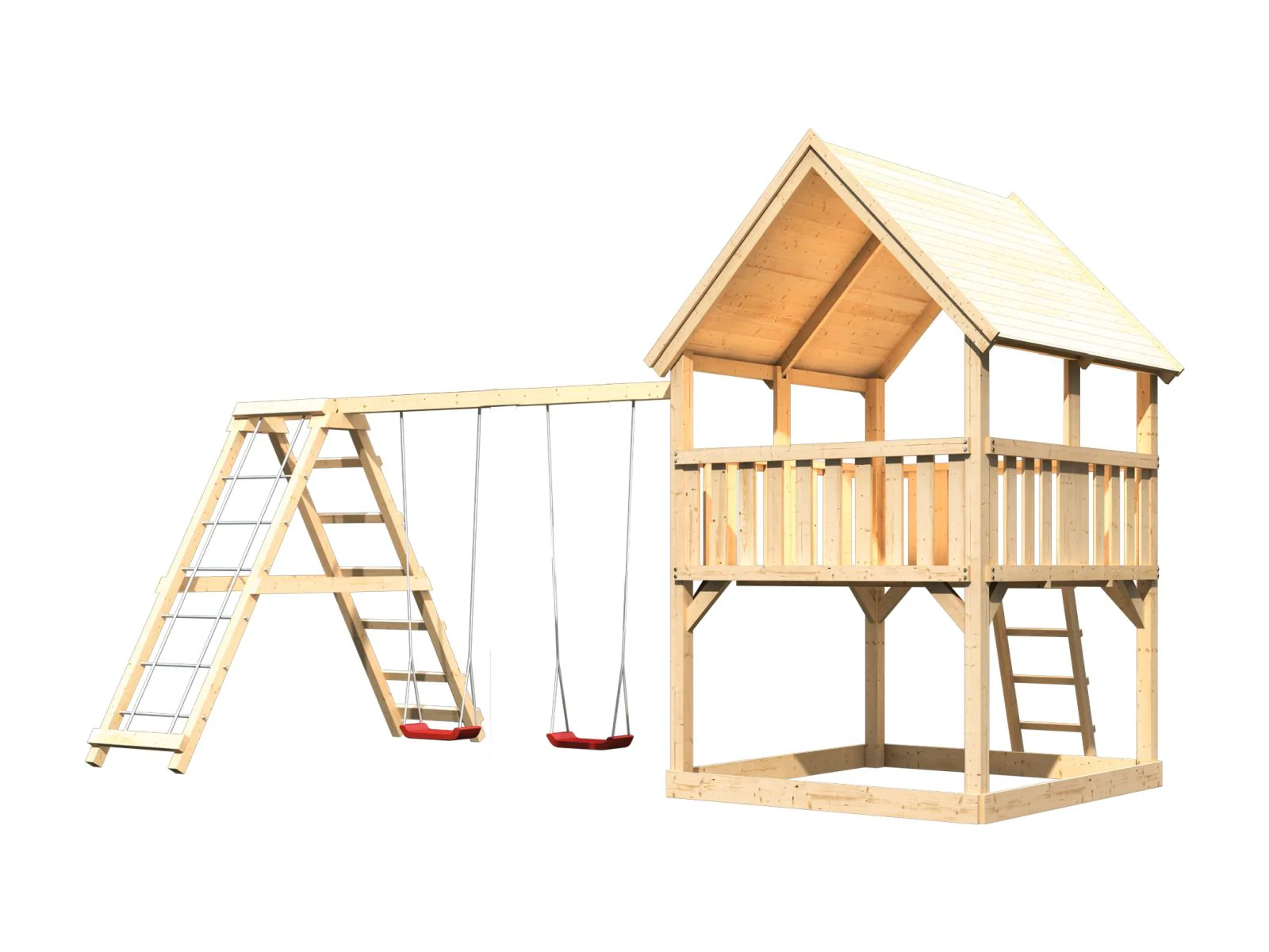 Karibu Spielturm Luis Satteldach + Doppelschaukelanbau Klettergerüst - Image 3