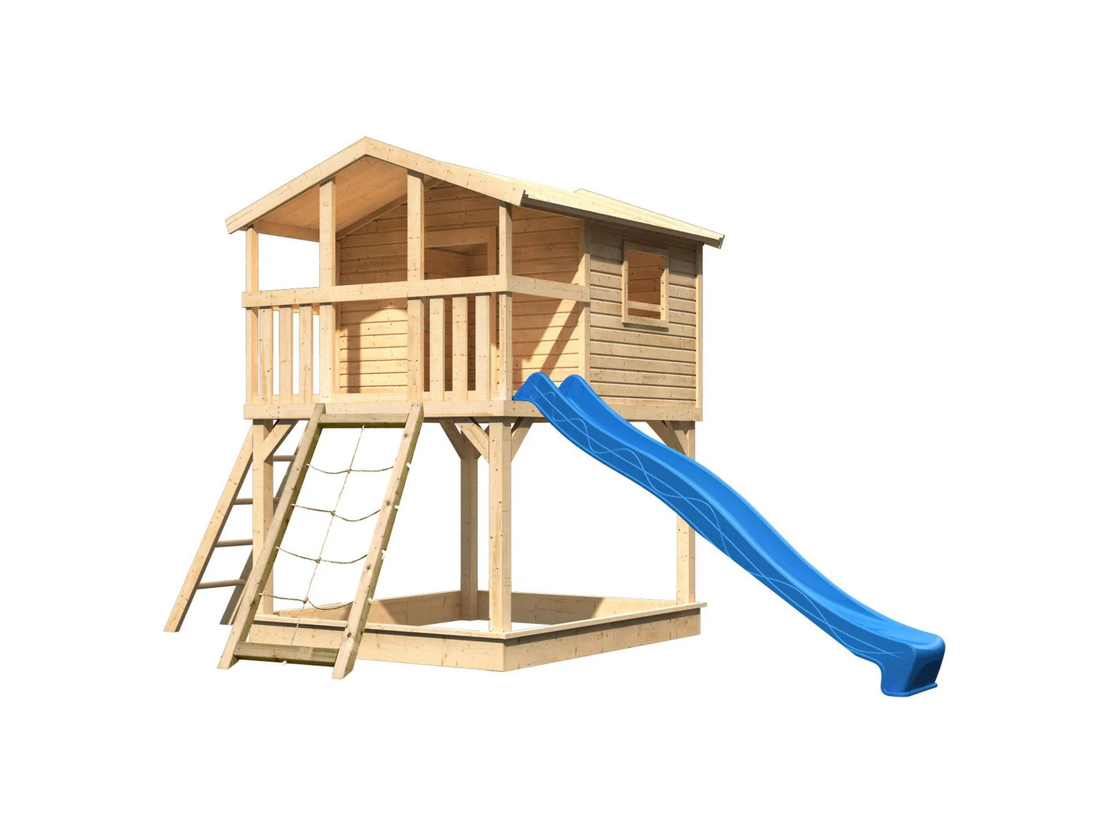 Karibu Stelzenhaus Benjamin natur mit Netzrampe und Rutsche in blau - Image 3
