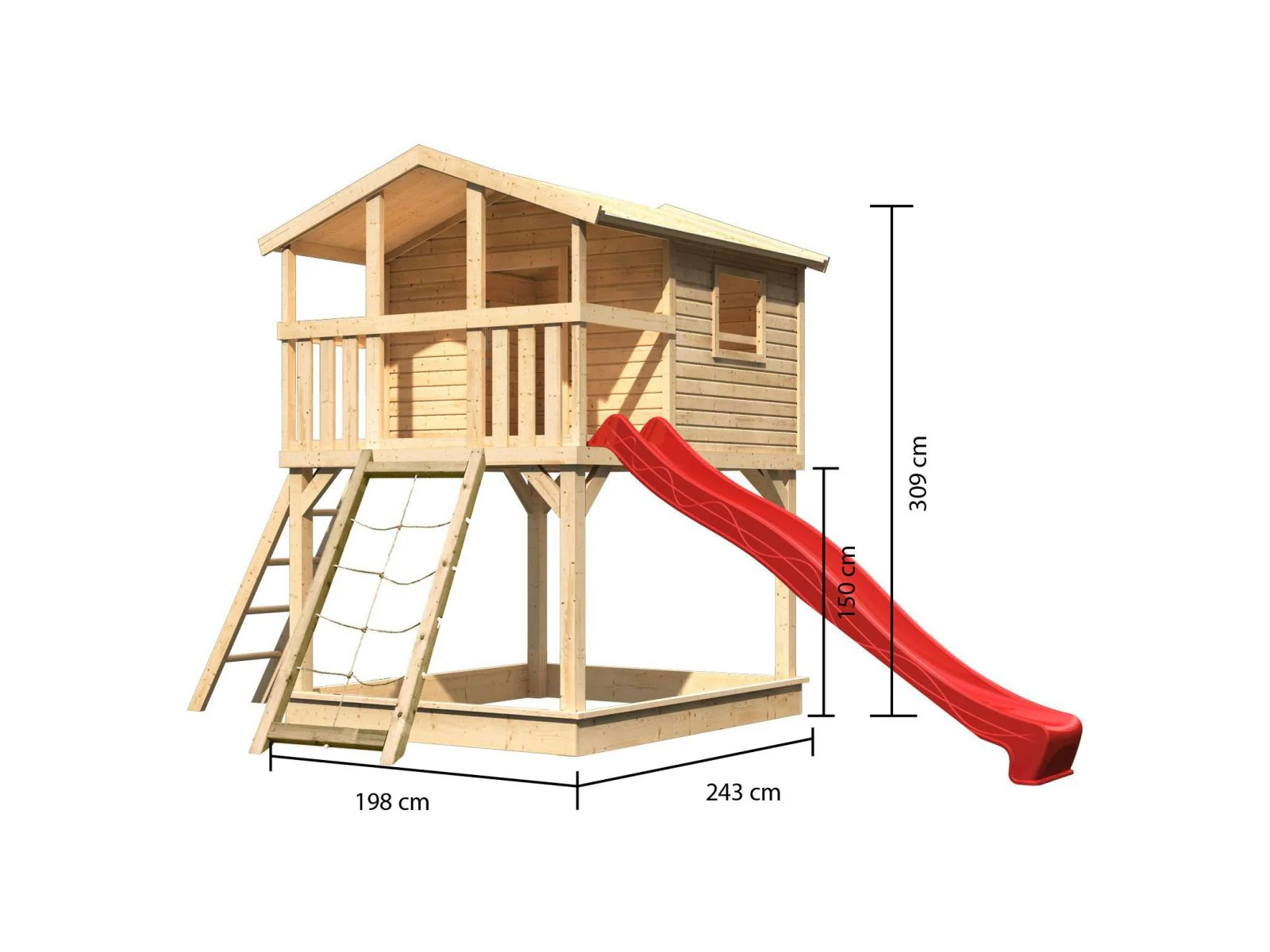 Karibu Stelzenhaus Benjamin natur mit Netzrampe und Rutsche in rot - Image 2