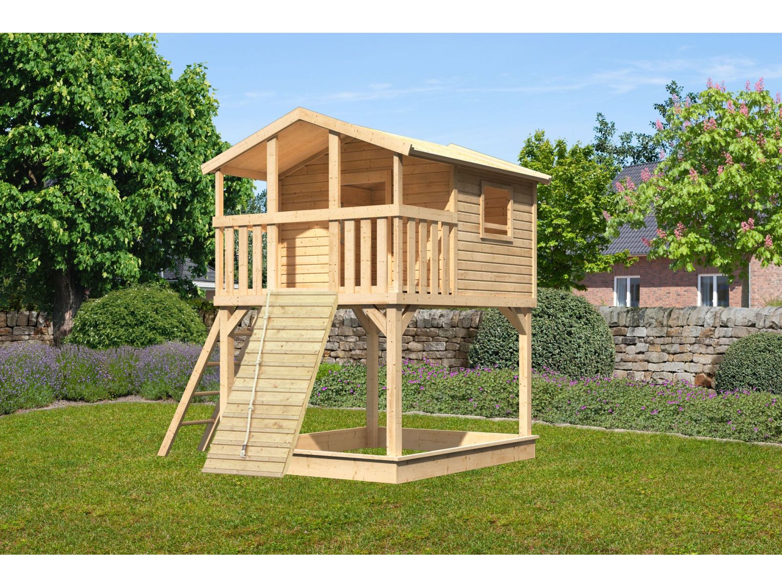 Karibu Stelzenhaus Benjamin naturbelassen mit Holzrampe - Image 2
