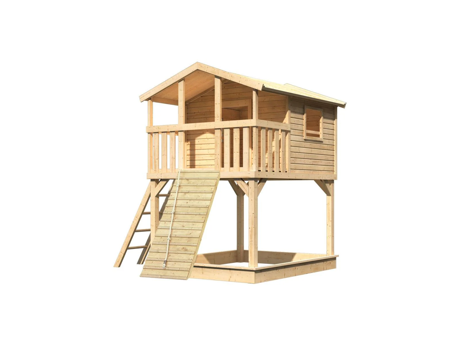 Karibu Stelzenhaus Benjamin naturbelassen mit Holzrampe - Image 4