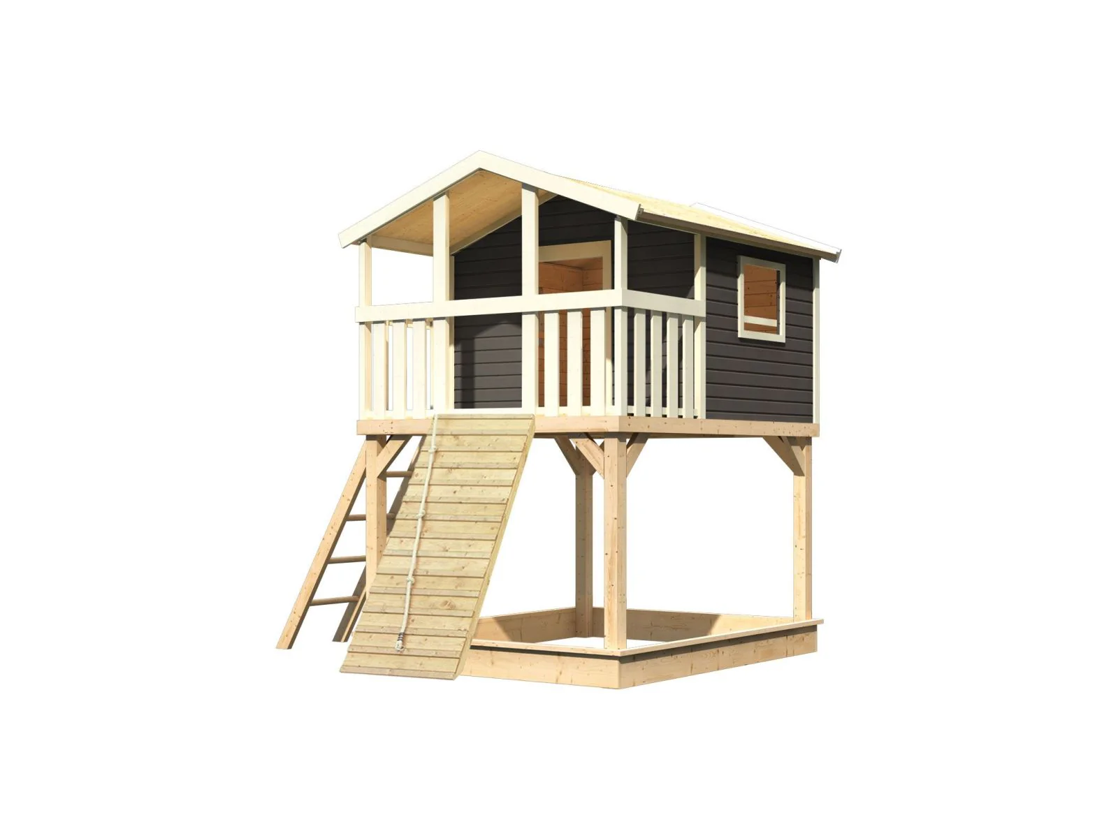 Karibu Stelzenhaus Benjamin terragrau mit Holzrampe - Image 3