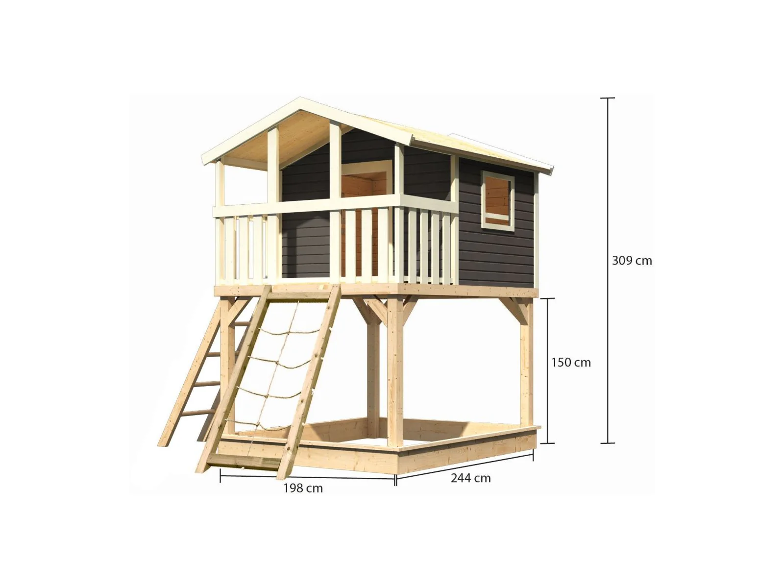 karibu Stelzenhaus Benjamin terragrau mit Netzrampe - Image 2