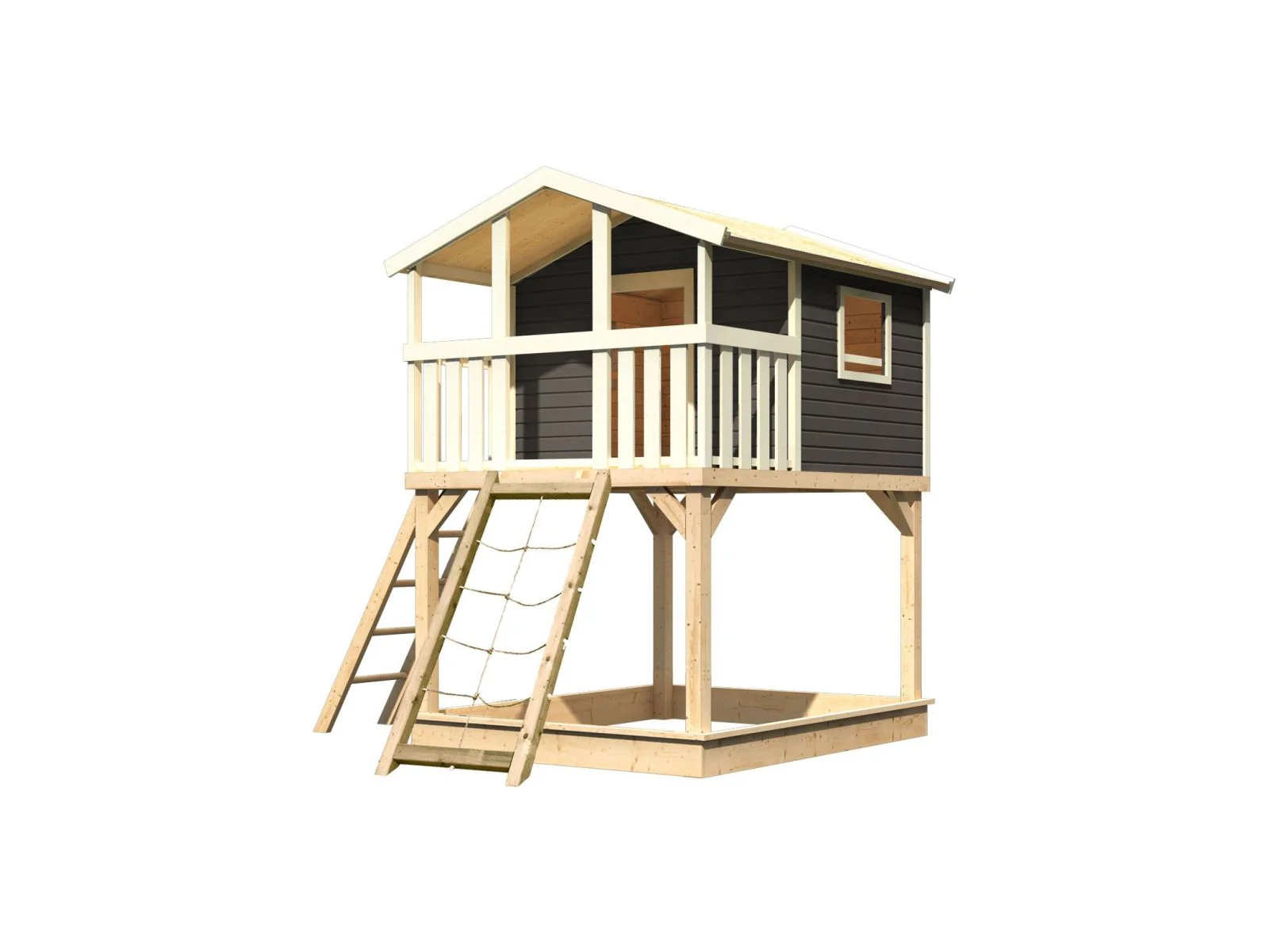 karibu Stelzenhaus Benjamin terragrau mit Netzrampe - Image 3