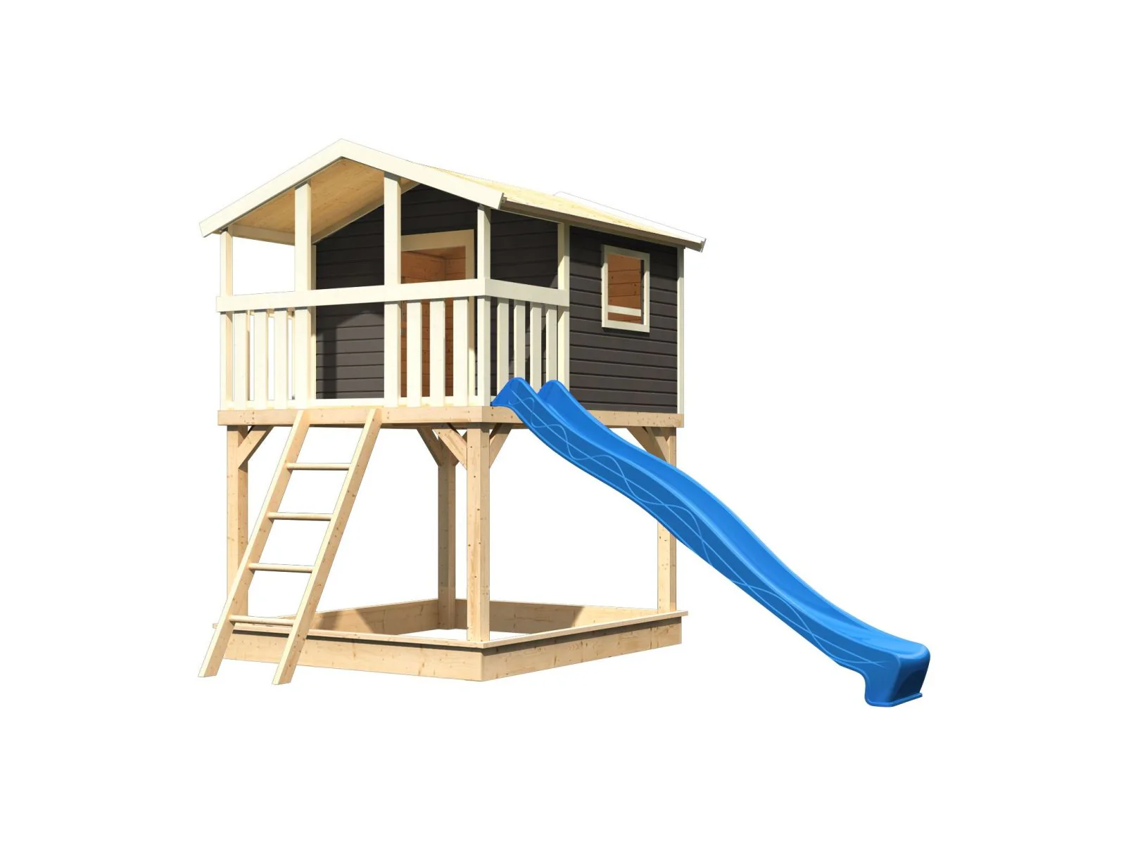 Karibu Stelzenhaus Benjamin terragrau mit Rutsche in blau - Image 4