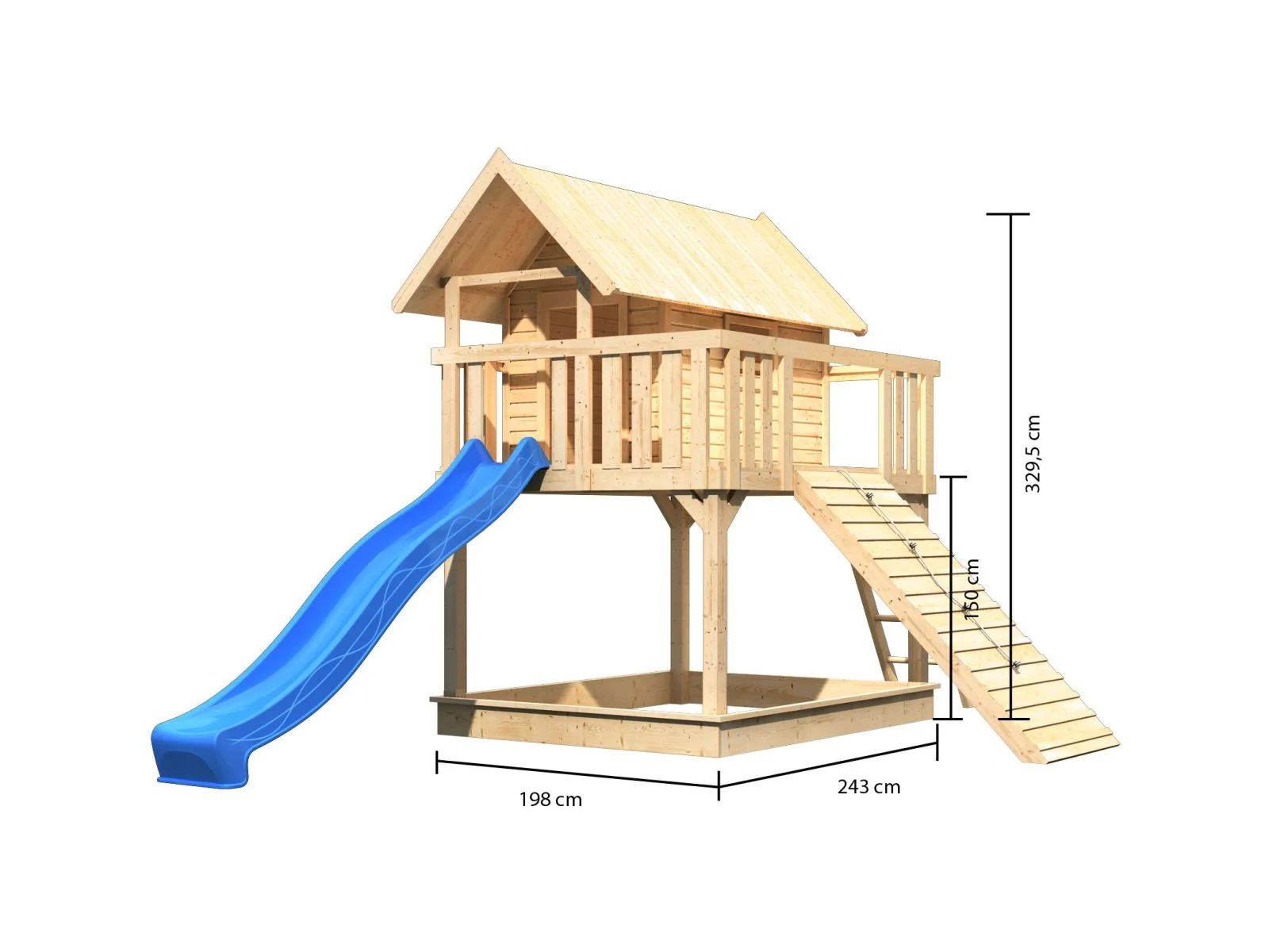 Karibu Stelzenhaus Fidel naturbelassen + Rutsche blau + Holzrampe - Image 2