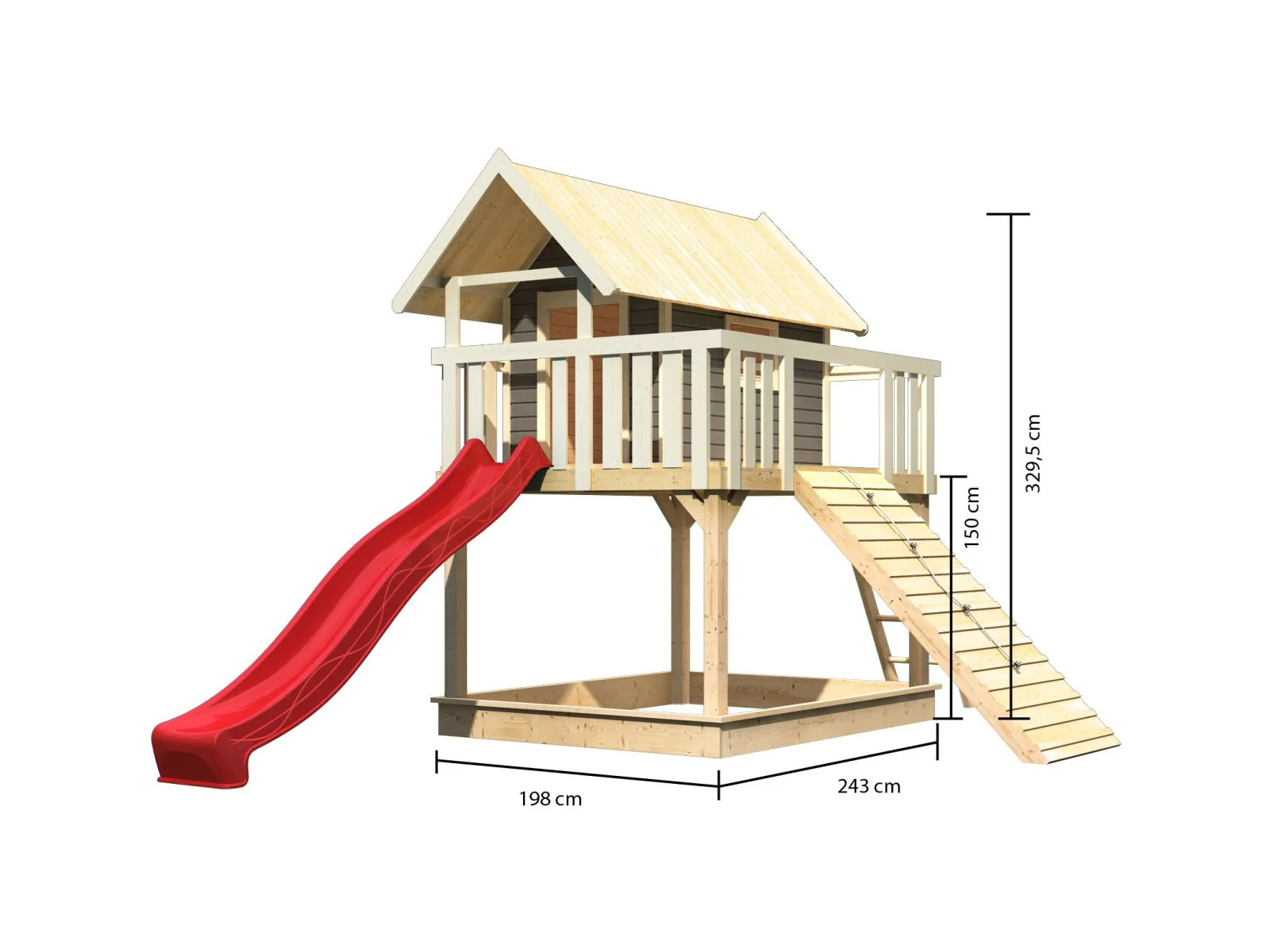 Karibu Stelzenhaus Fidel terragrau + Rutsche rot + Holzrampe - Image 2