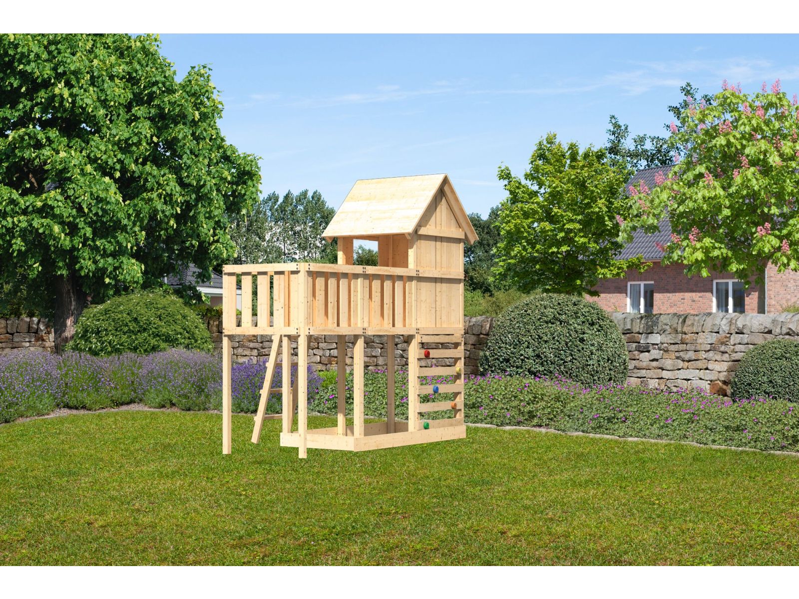 Karibu Stelzenhaus Frieda + Anbauplattform + Kletterwand
