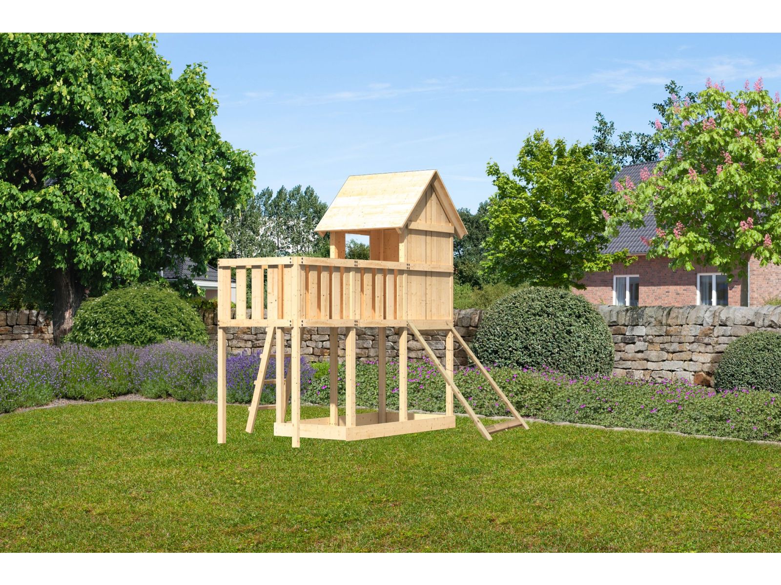 Karibu Stelzenhaus Frieda + Anbauplattform + Netzrampe