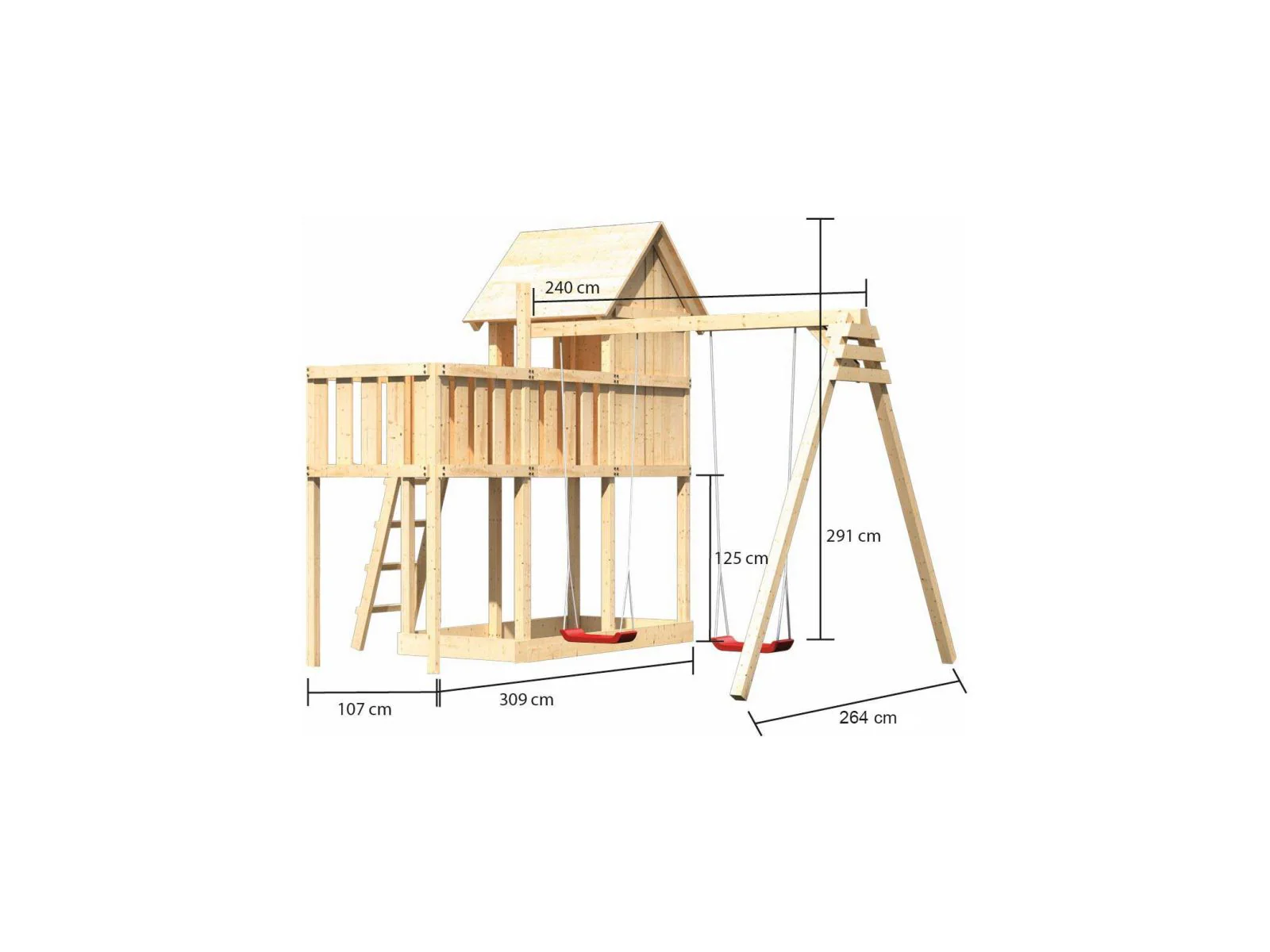 Karibu Stelzenhaus Frieda + Doppelschaukel + Anbauplattform - Image 2
