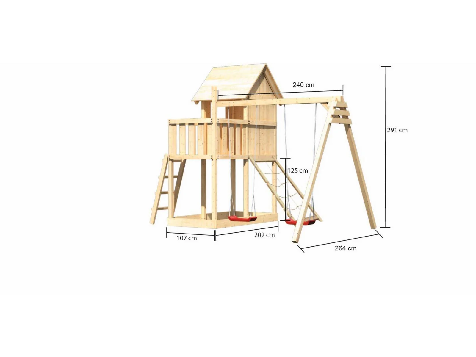 Karibu Stelzenhaus Frieda + Doppelschaukel + Netzrampe - Image 2