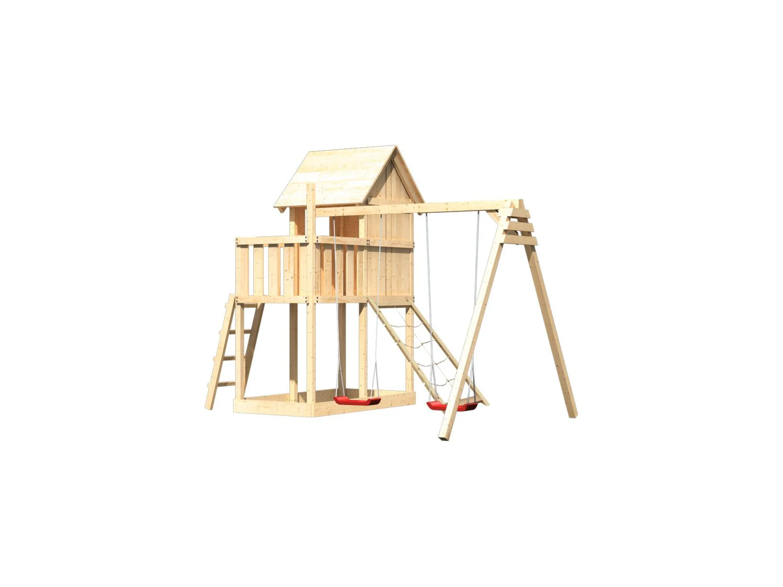 Karibu Stelzenhaus Frieda + Doppelschaukel + Netzrampe - Image 4