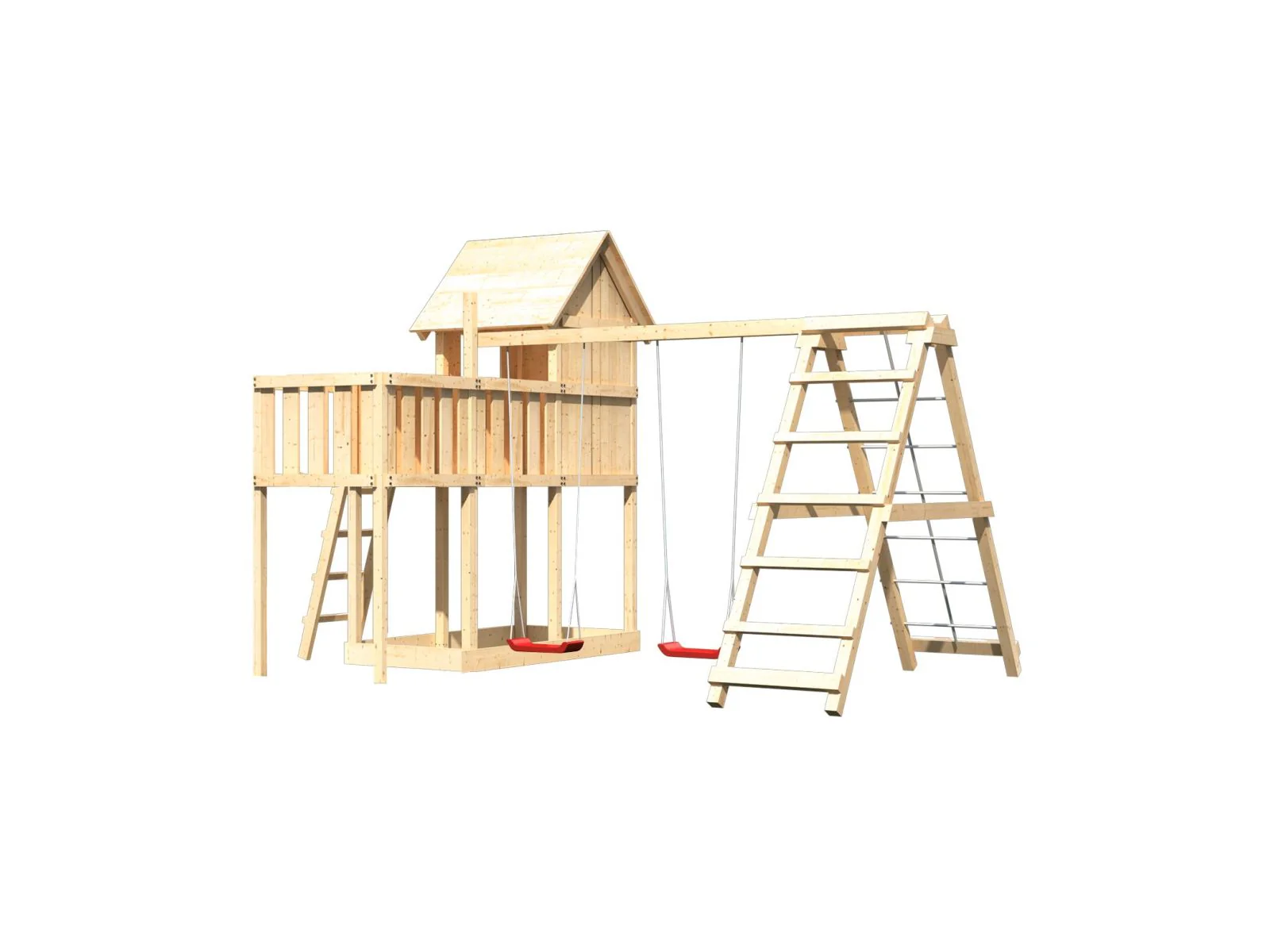 Karibu Stelzenhaus Frieda + Doppelschaukelanbau Klettergerüst + Anbauplattform - Image 4