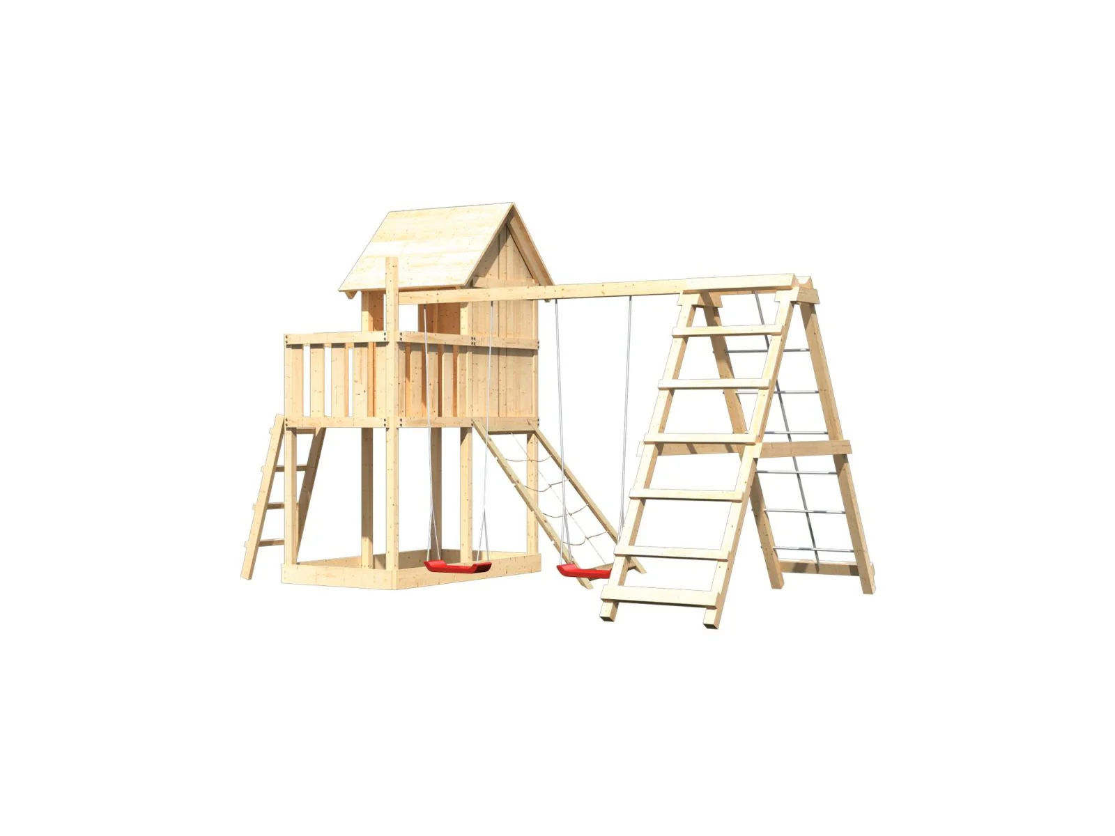 Karibu Stelzenhaus Frieda + Doppelschaukelanbau Klettergerüst + Netzrampe - Image 4
