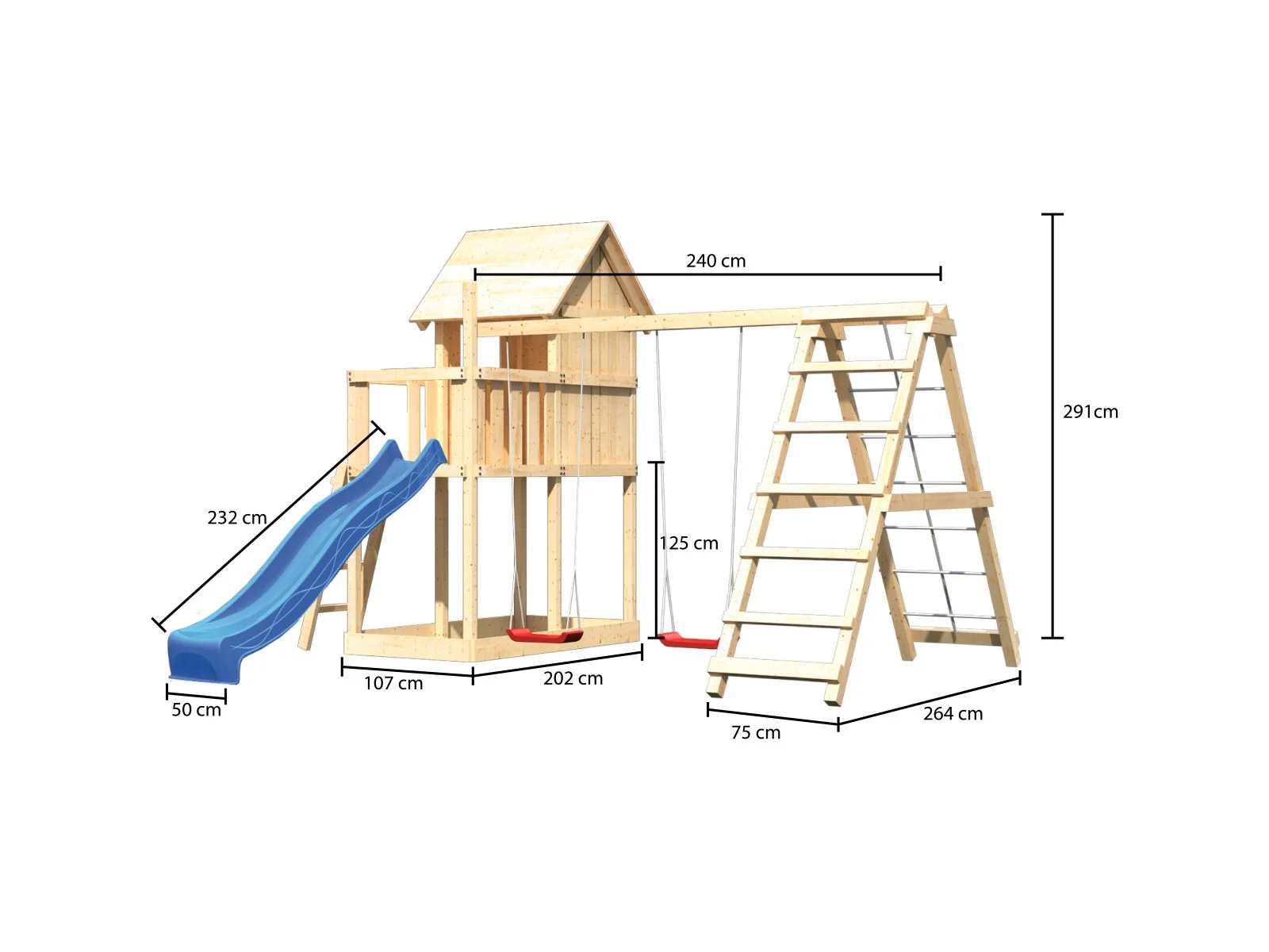 Karibu Stelzenhaus Frieda + Rutsche blau + Doppelschaukelanbau Klettergerüst - Image 3