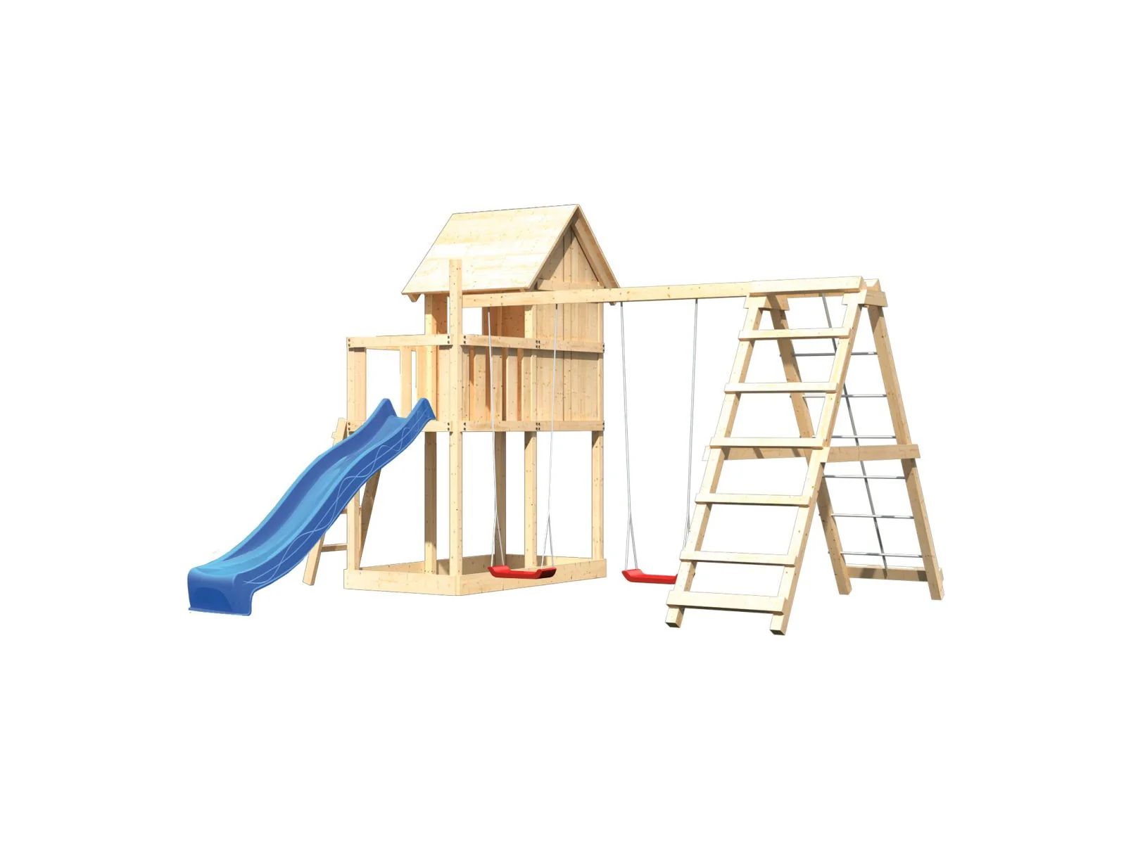 Karibu Stelzenhaus Frieda + Rutsche blau + Doppelschaukelanbau Klettergerüst - Image 5