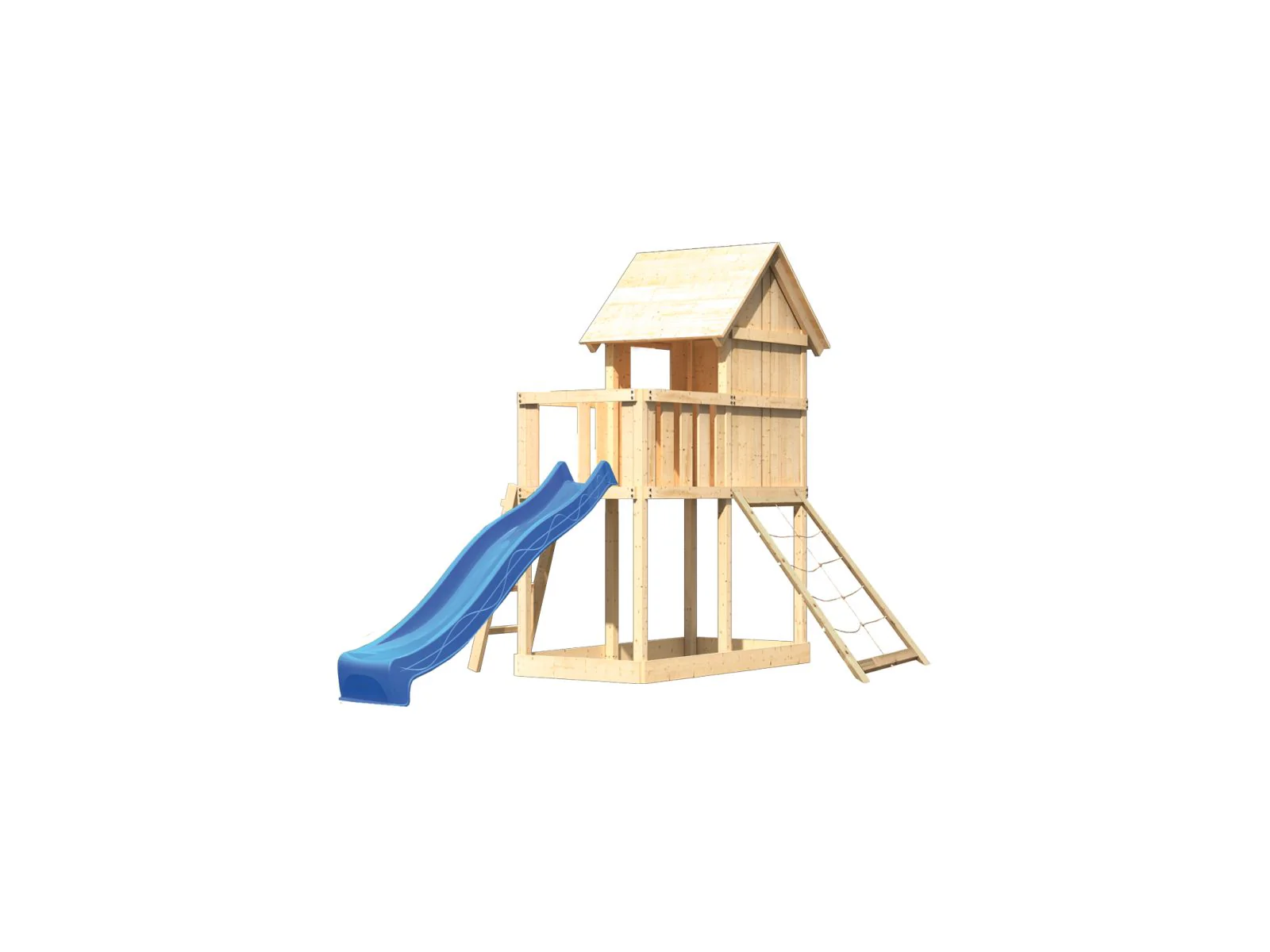 Karibu Stelzenhaus Frieda + Rutsche blau + Netzrampe - Image 4