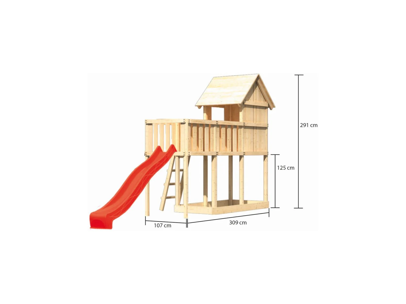 Karibu Stelzenhaus Frieda + Rutsche rot + Anbauplattform - Image 2