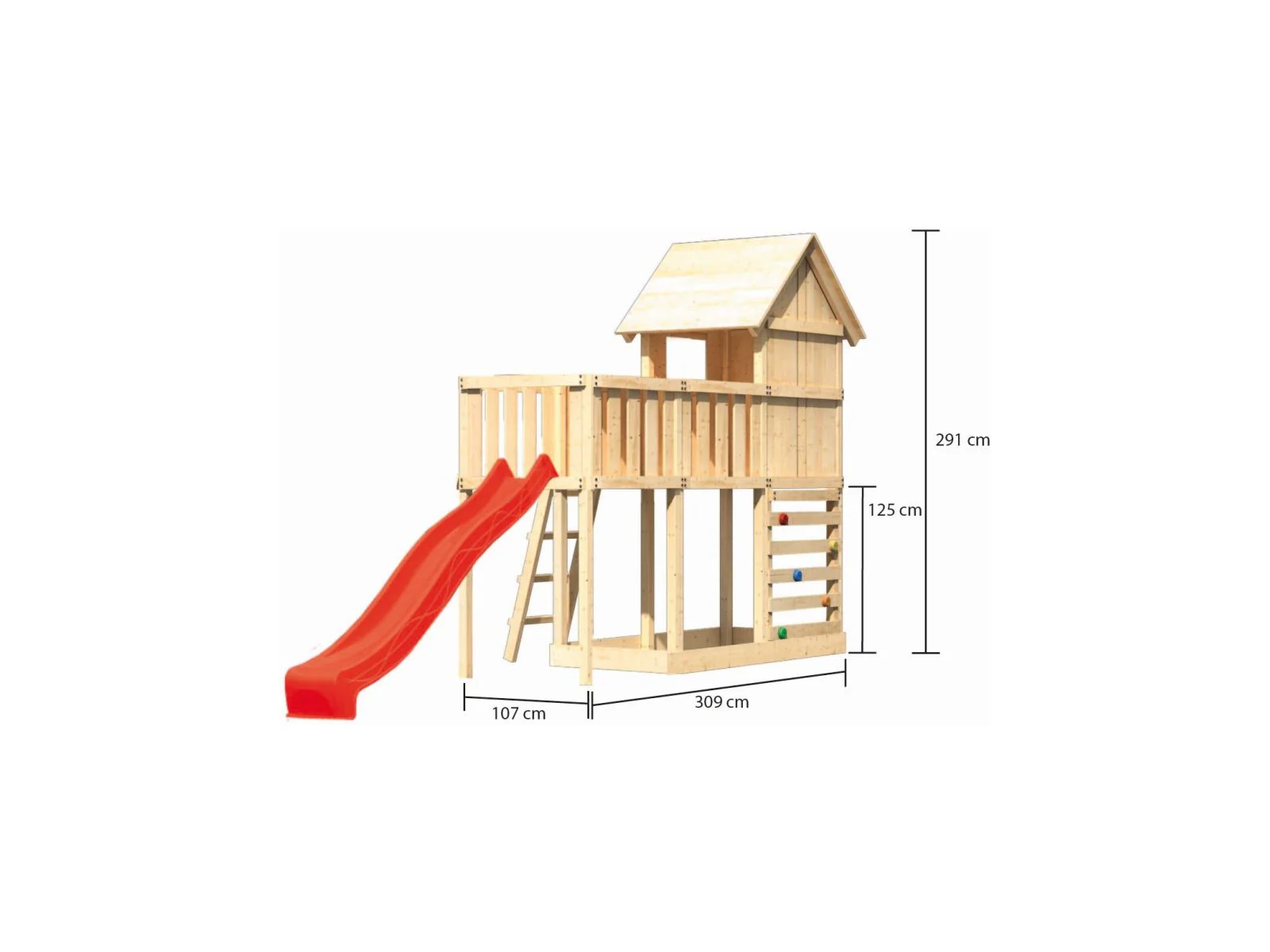 Karibu Stelzenhaus Frieda + Rutsche rot + Anbauplattform + Kletterwand - Image 2