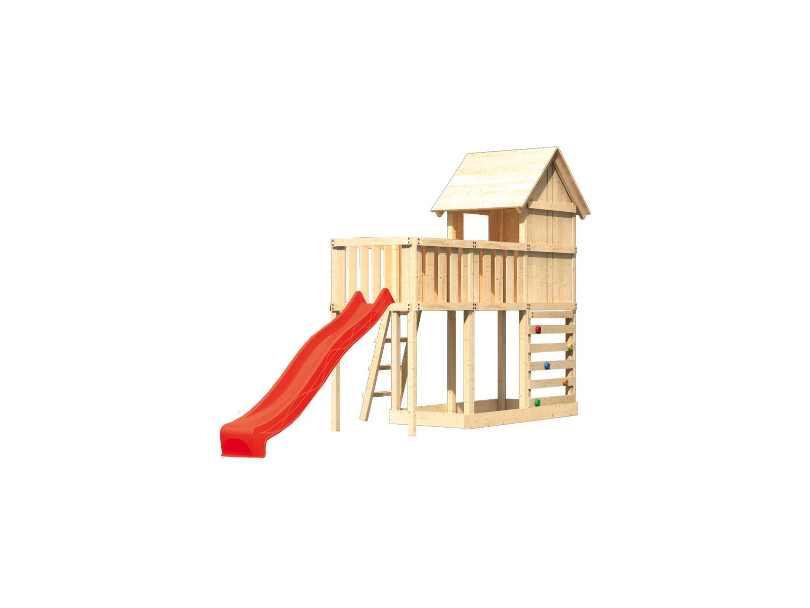 Karibu Stelzenhaus Frieda + Rutsche rot + Anbauplattform + Kletterwand - Image 4