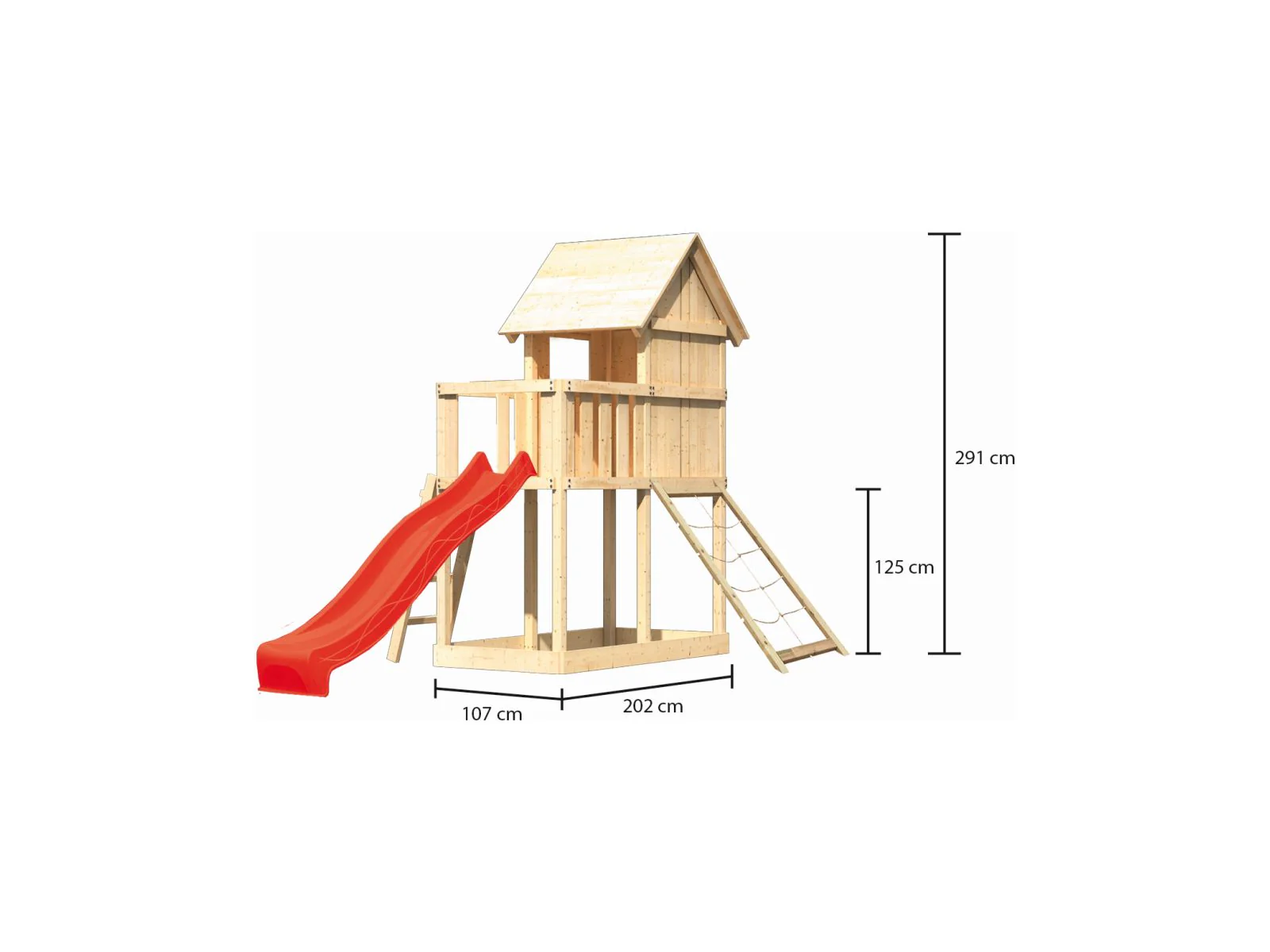 Karibu Stelzenhaus Frieda + Rutsche rot + Netzrampe - Image 2