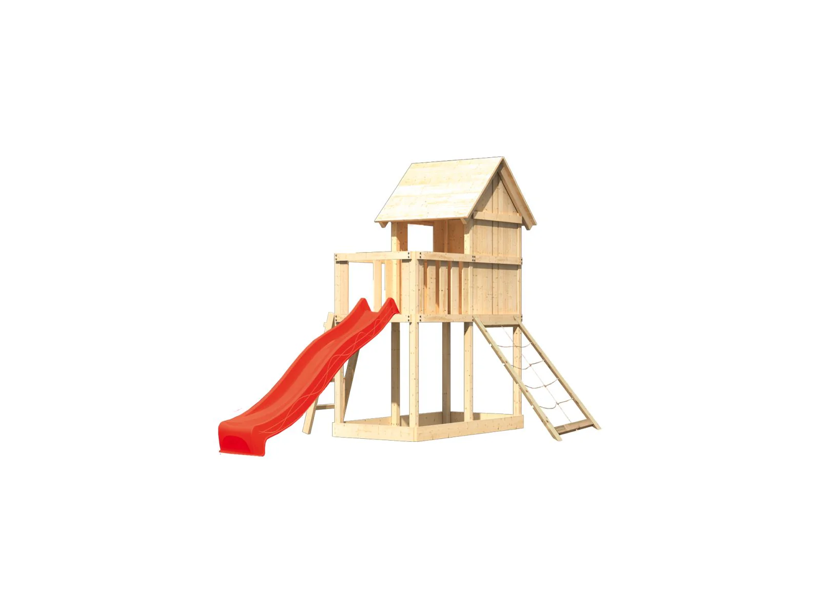 Karibu Stelzenhaus Frieda + Rutsche rot + Netzrampe - Image 4