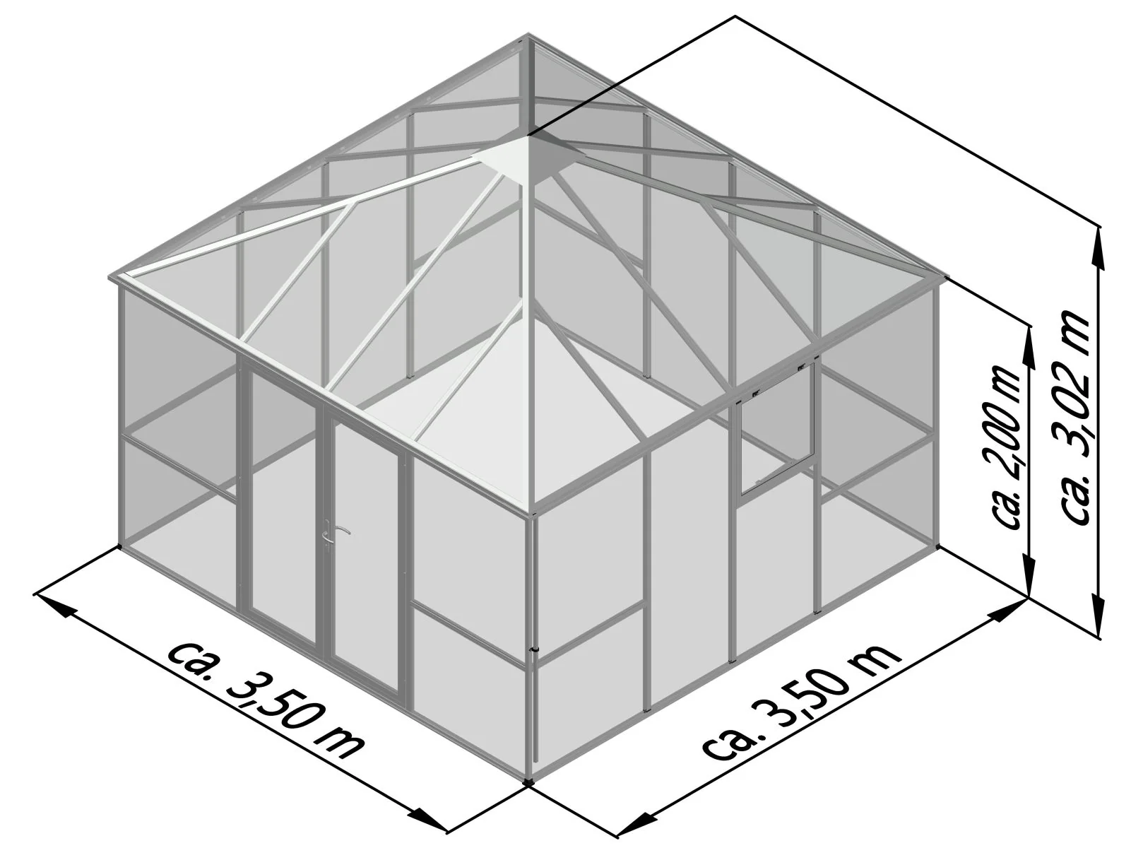 KGT Gewächshaus-Pavillon PaviLux 3,5 m, ESG + HKP, anthrazit-grau - Image 9