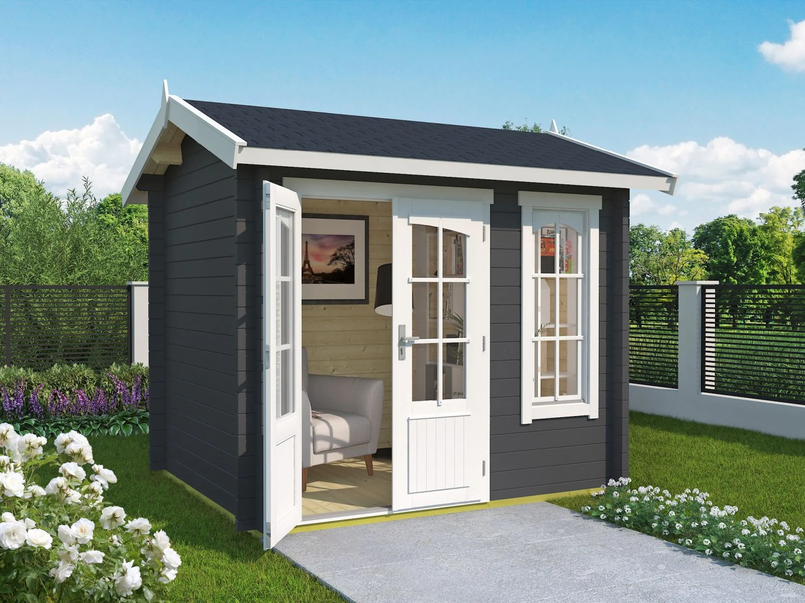 Lasita Gartenhaus Alex Mini 44 mm Wandstärke, carbongrau - Image 2