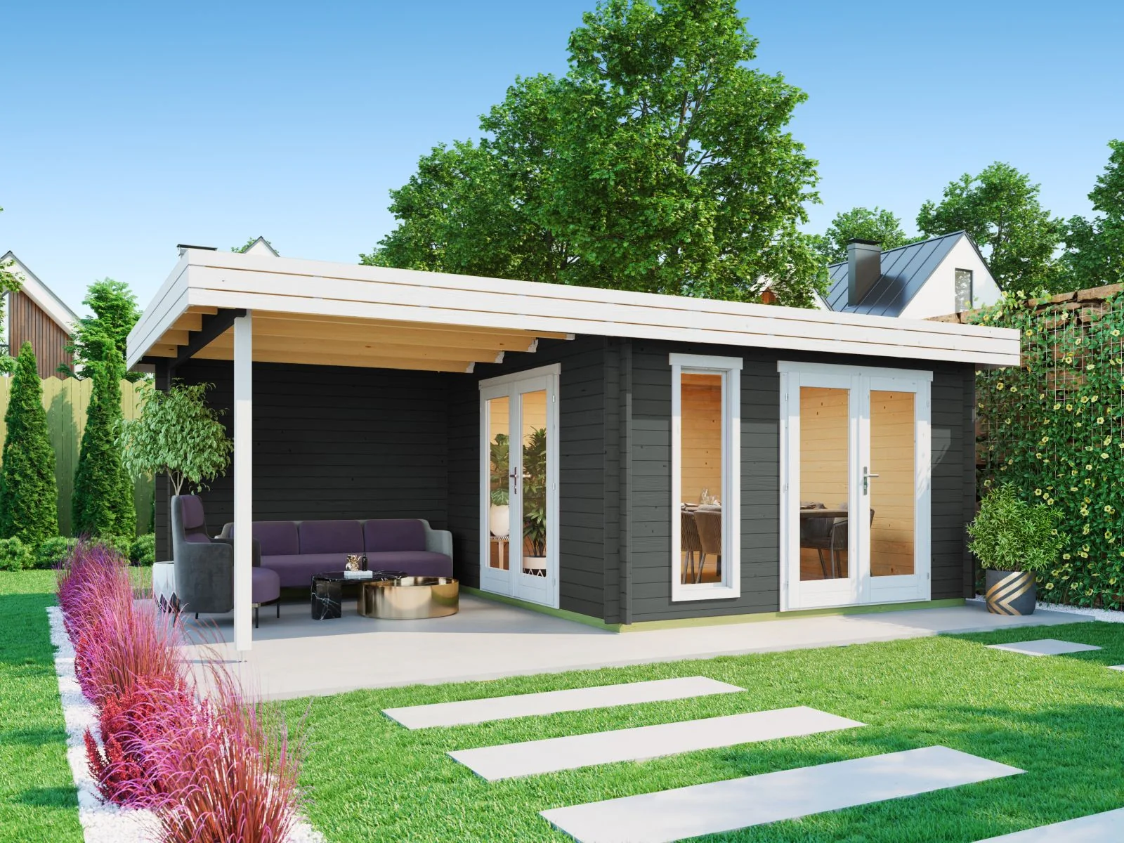 Lasita Gartenhaus Anders 44 mm Wandstärke, carbongrau