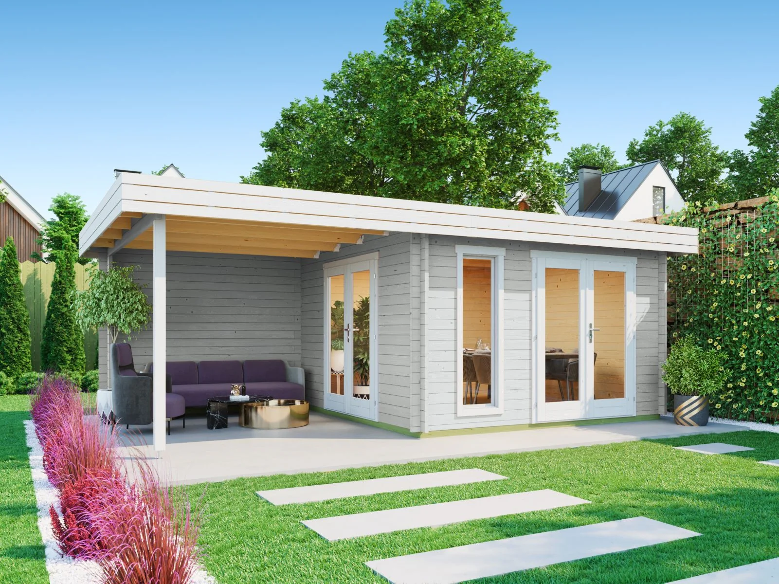 Lasita Gartenhaus Anders 44 mm Wandstärke, lichtgrau