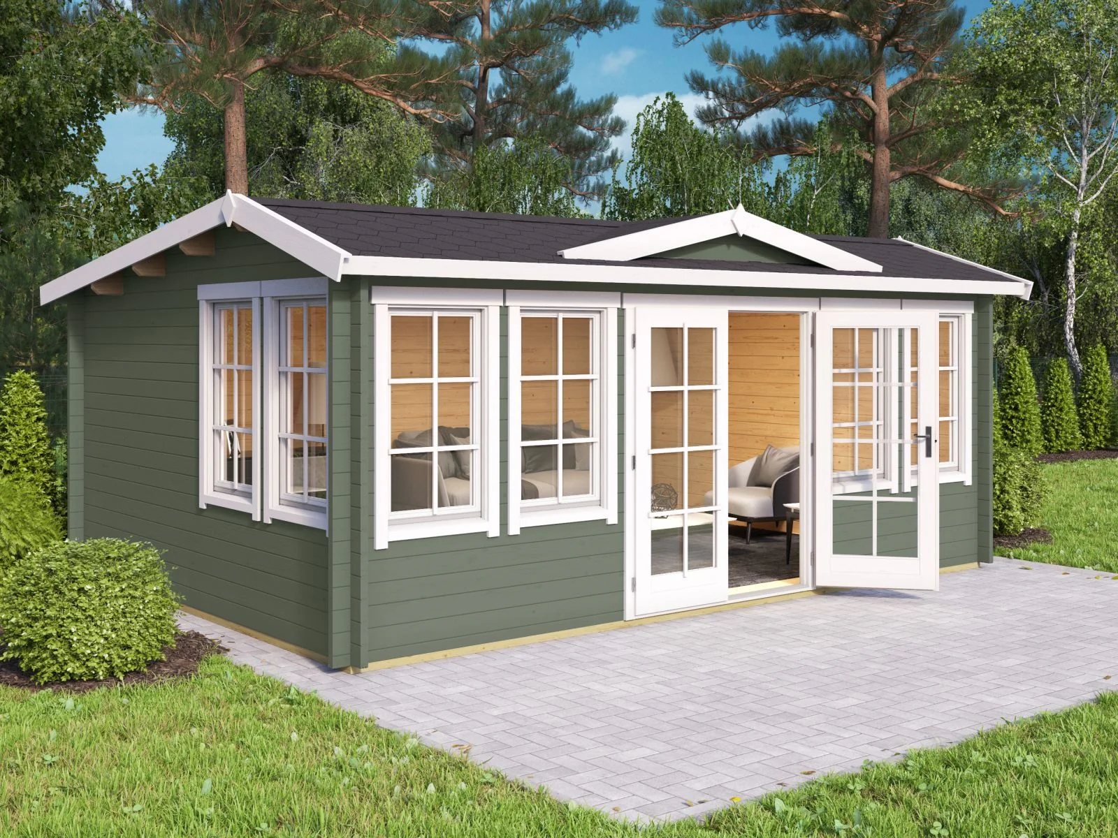 Lasita Gartenhaus Balmoral natur 44 mm, grüngrau
