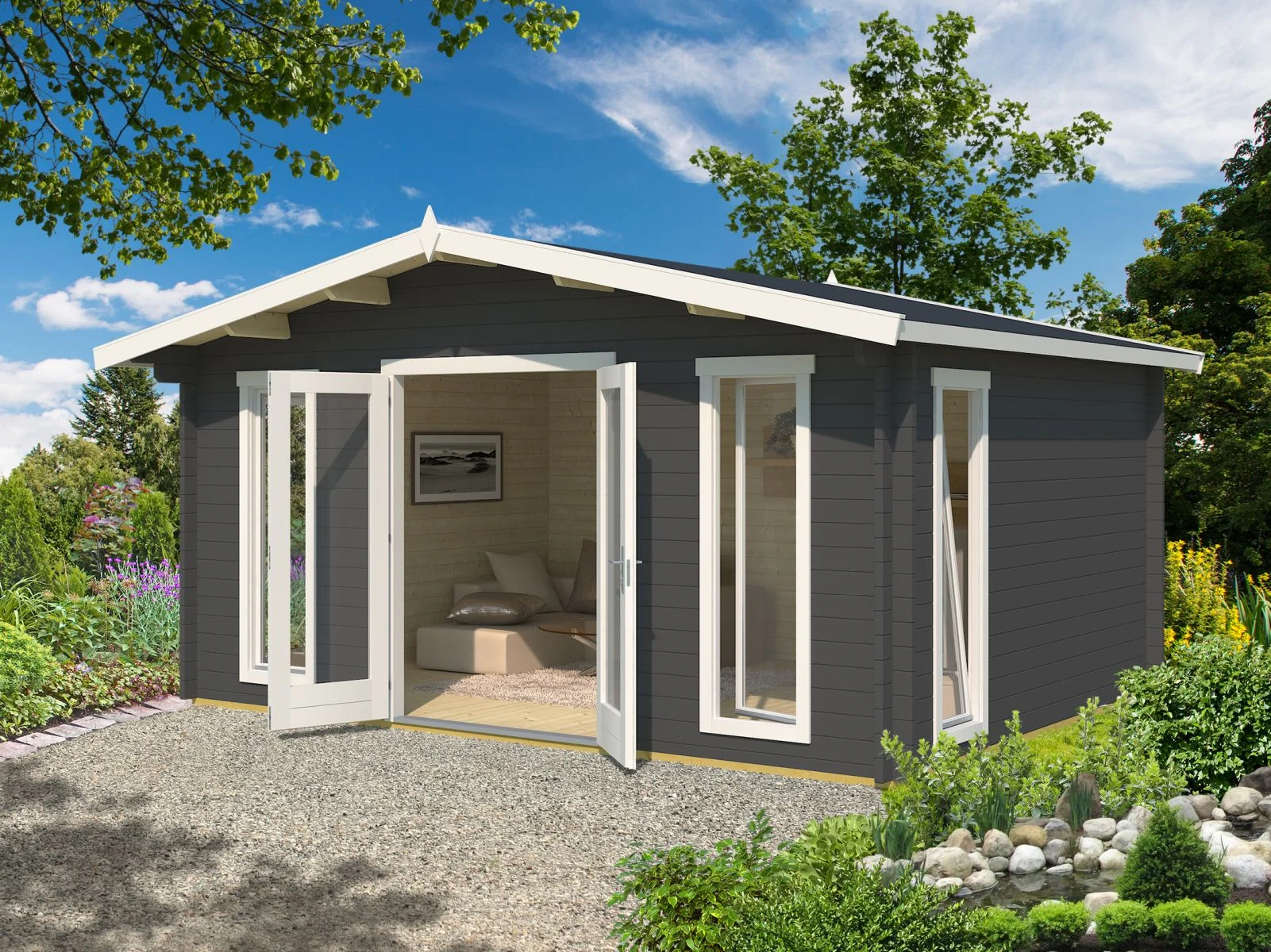 Lasita Gartenhaus Elgin 44 Gold, carbongrau, 44 mm
