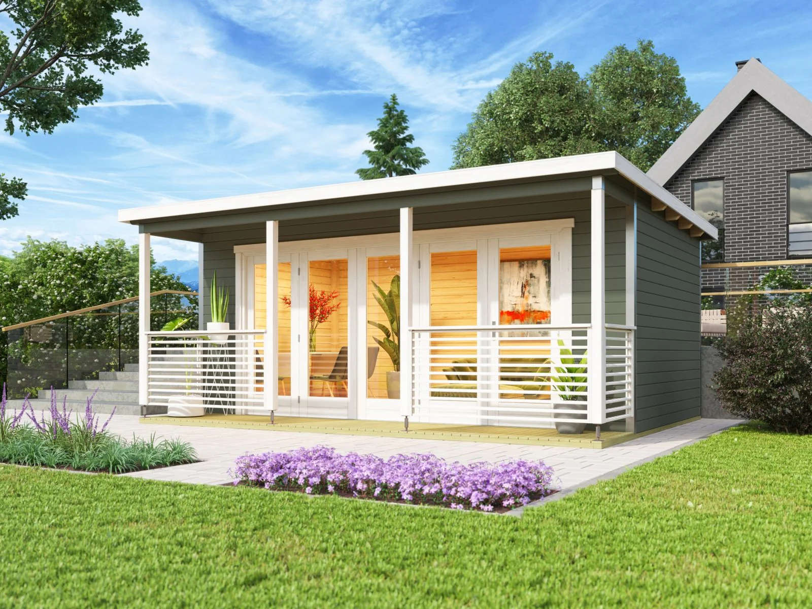 Lasita Gartenhaus Liverpool 2 , grüngrau, 44 mm