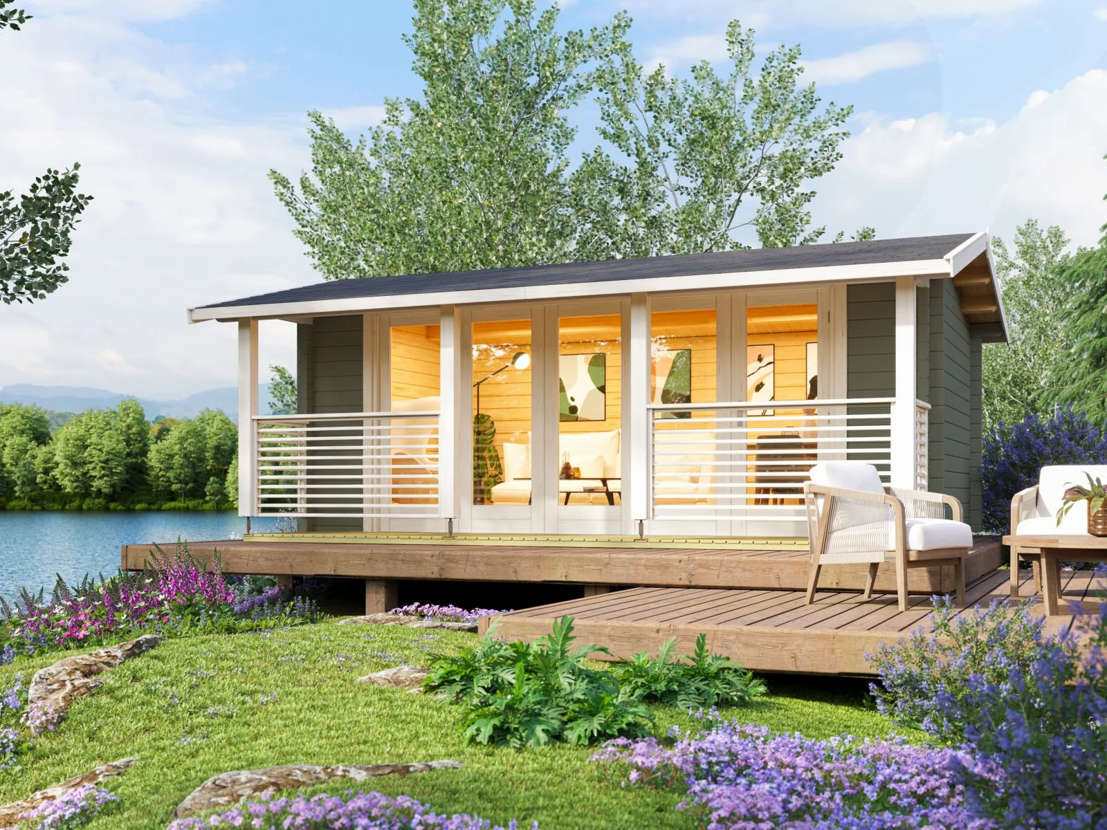 Lasita Gartenhaus Lyndhurst, grüngrau, 70 mm