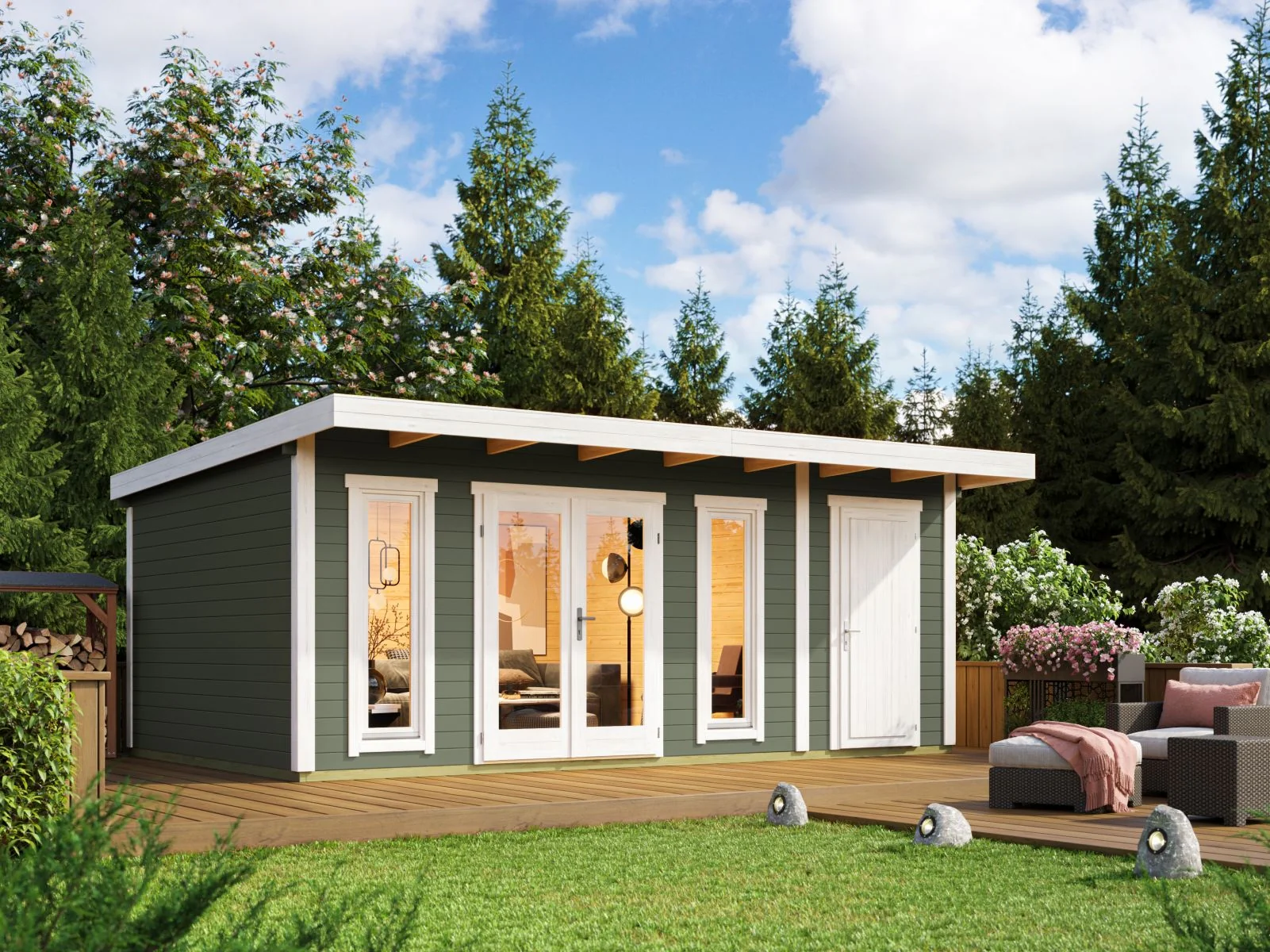 Lasita Gartenhaus Sizilien 2 grüngrau 44 mm
