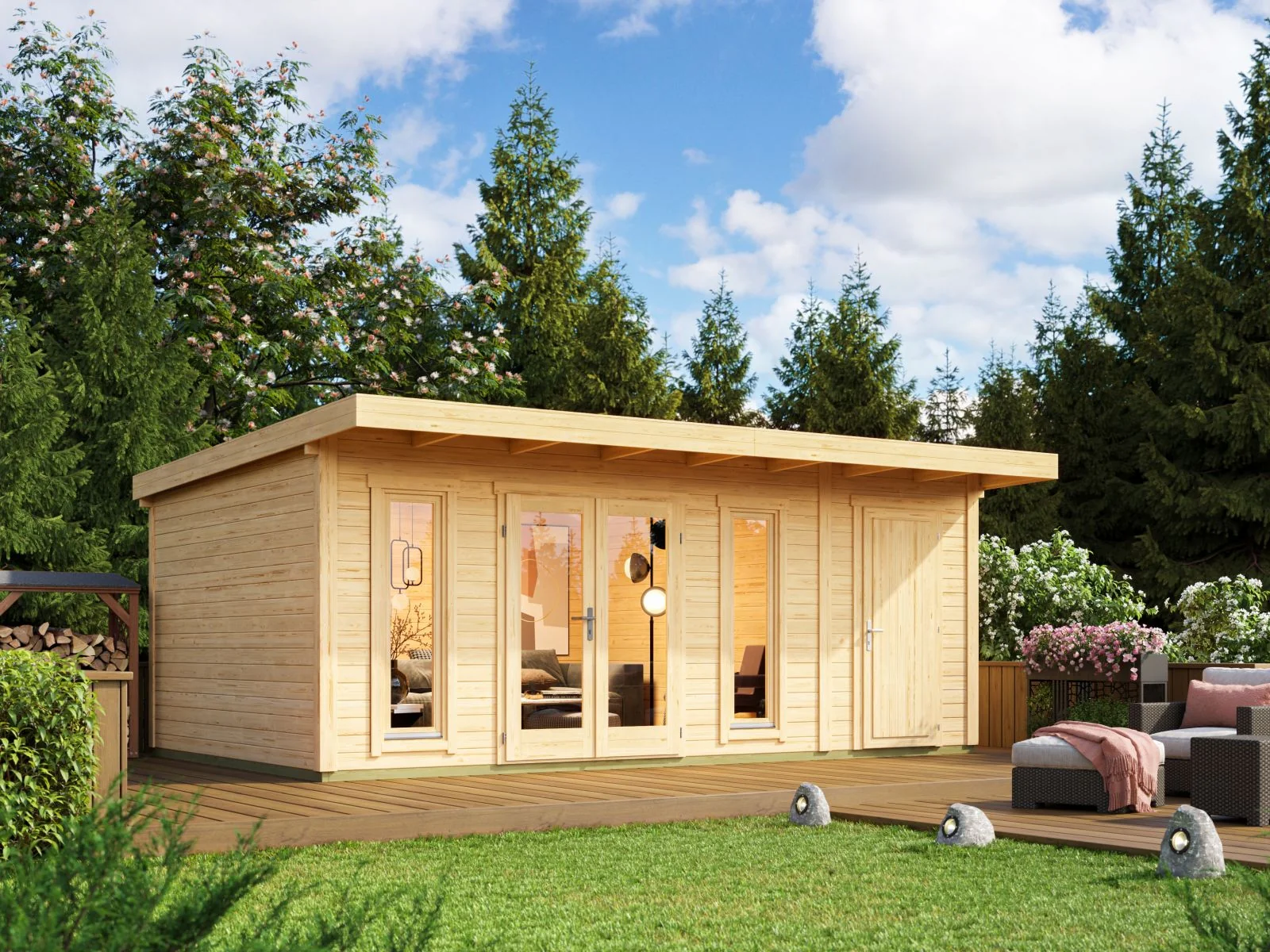 Lasita Gartenhaus Sizilien 2 naturbelassen 44 mm