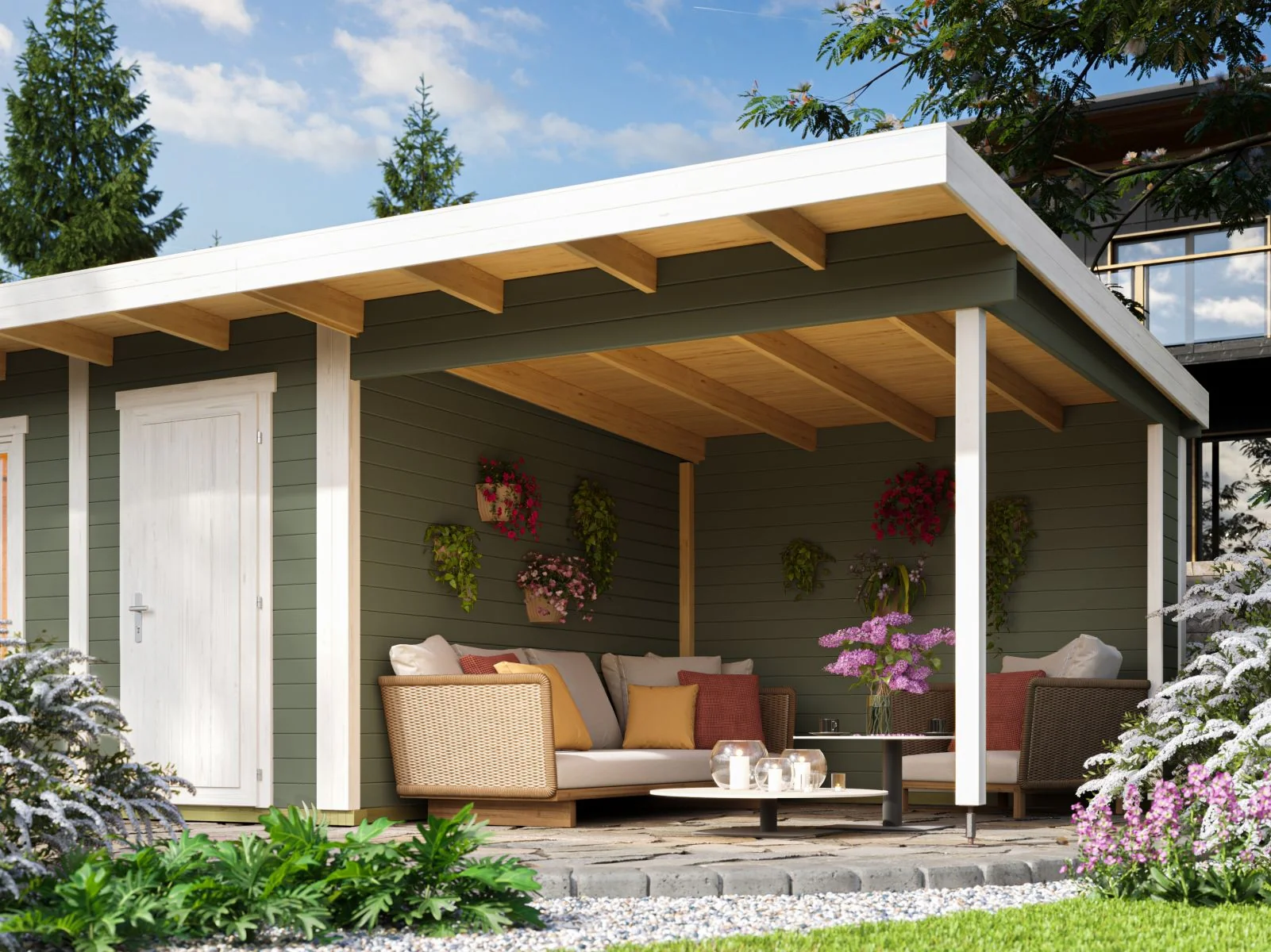 Lasita Gartenhaus Sizilien Dachverlängerung , grüngrau