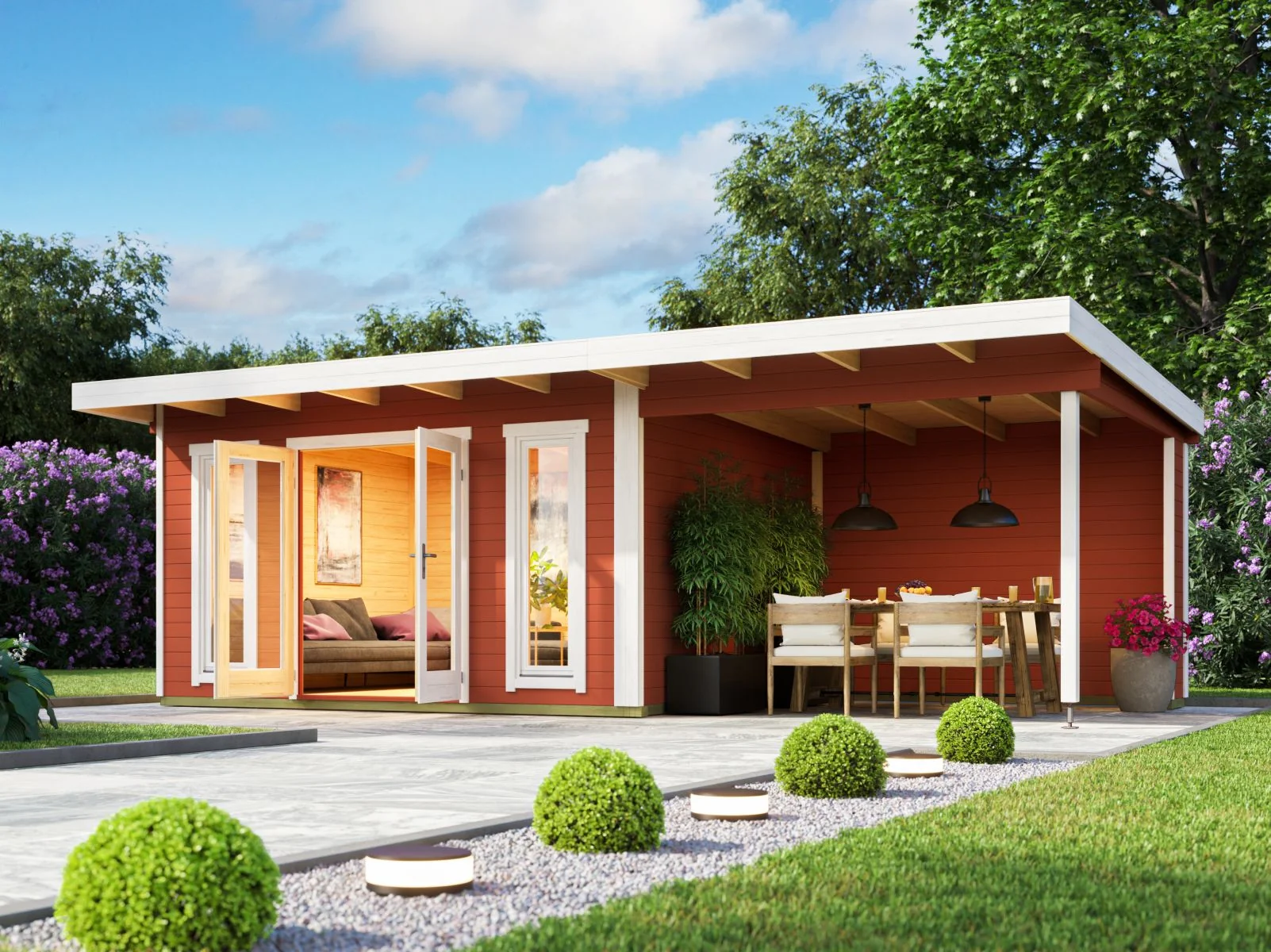 Lasita Gartenhaus Sizilien Dachverlängerung , schwedenrot - Image 2