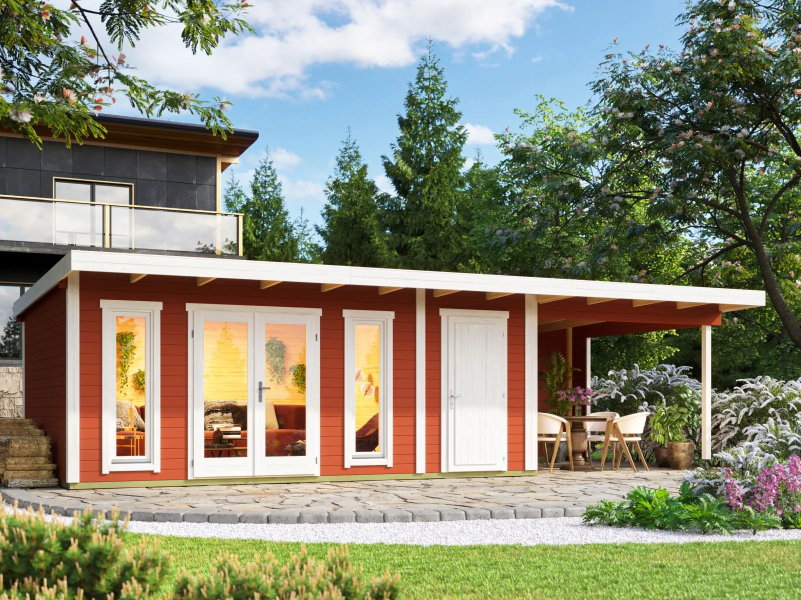 Lasita Gartenhaus Sizilien Dachverlängerung , schwedenrot - Image 3