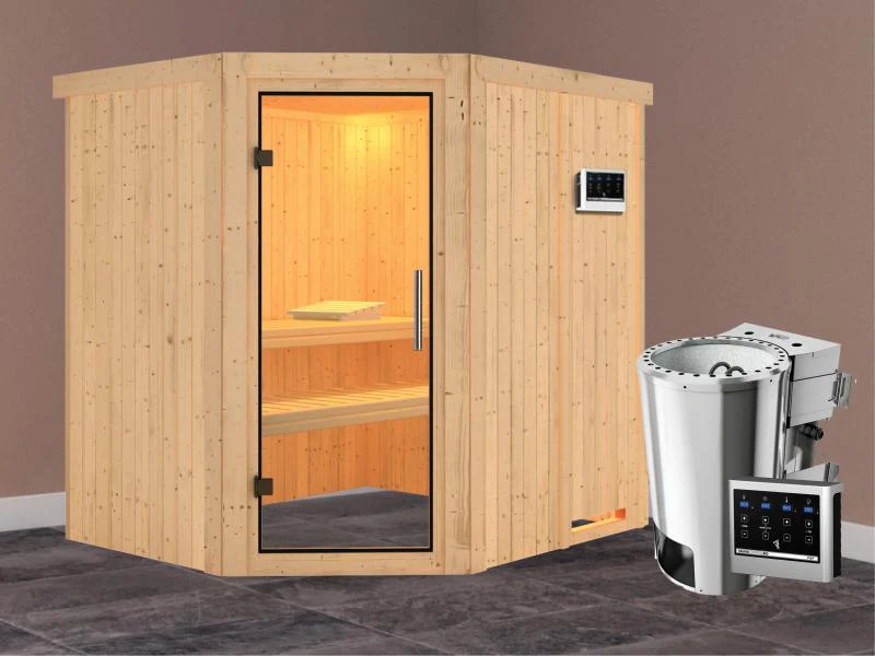 Lilja - Karibu Sauna Plug & Play 3,6 kW Bio Ofen, ext. Steuerung - ohne Dachkranz - Klarglas Ganzgla - Image 2