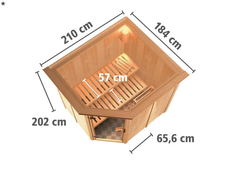 Lilja - Karibu Sauna Plug & Play 3,6 kW Ofen, ext. Steuerung - mit Dachkranz - Moderne Saunatür - Image 3