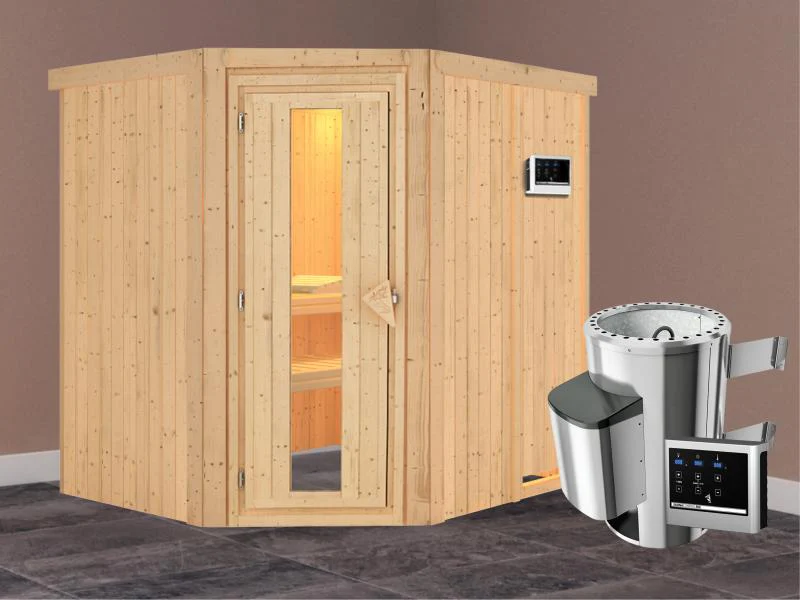Lilja - Karibu Sauna Plug & Play 3,6 kW Ofen, ext. Steuerung - ohne Dachkranz - Energiespartür - Image 2
