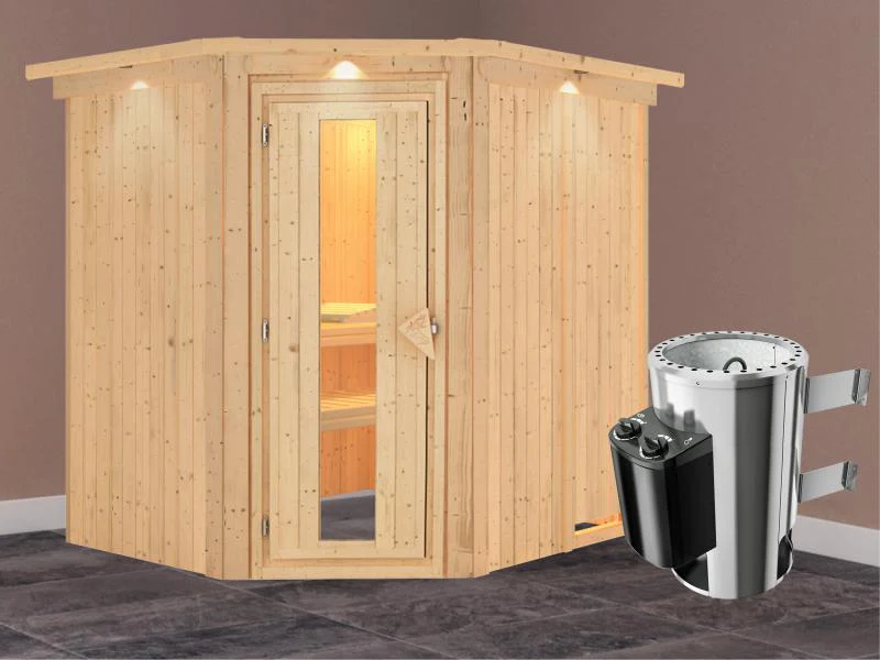 Lilja - Karibu Sauna Plug & Play 3,6 kW Ofen, int. Steuerung - mit Dachkranz - Energiespartür - Image 2